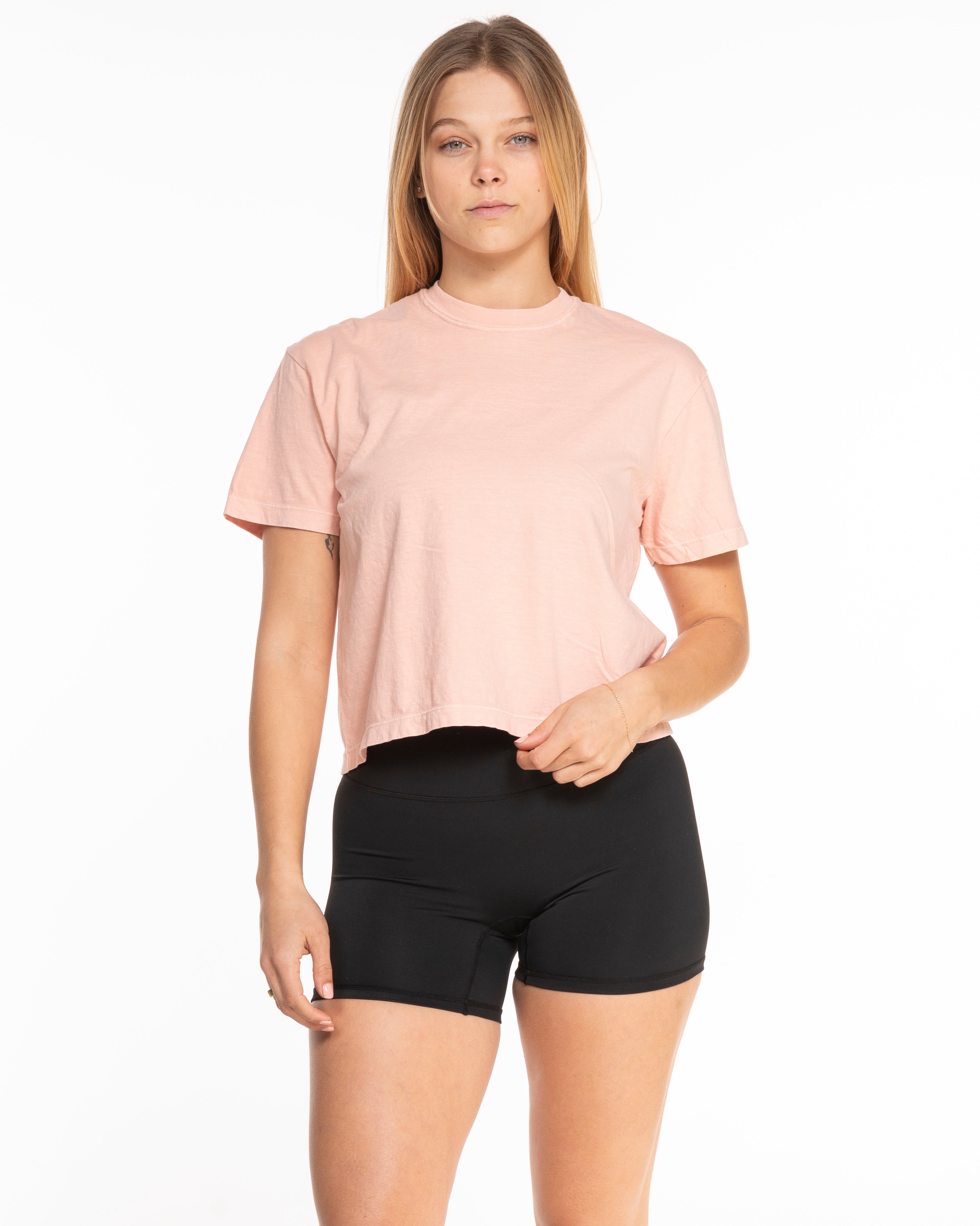 The Midweight Crop Tee - Peach - Core Crown Point - Center Chest & Back Neckline - Printed - White