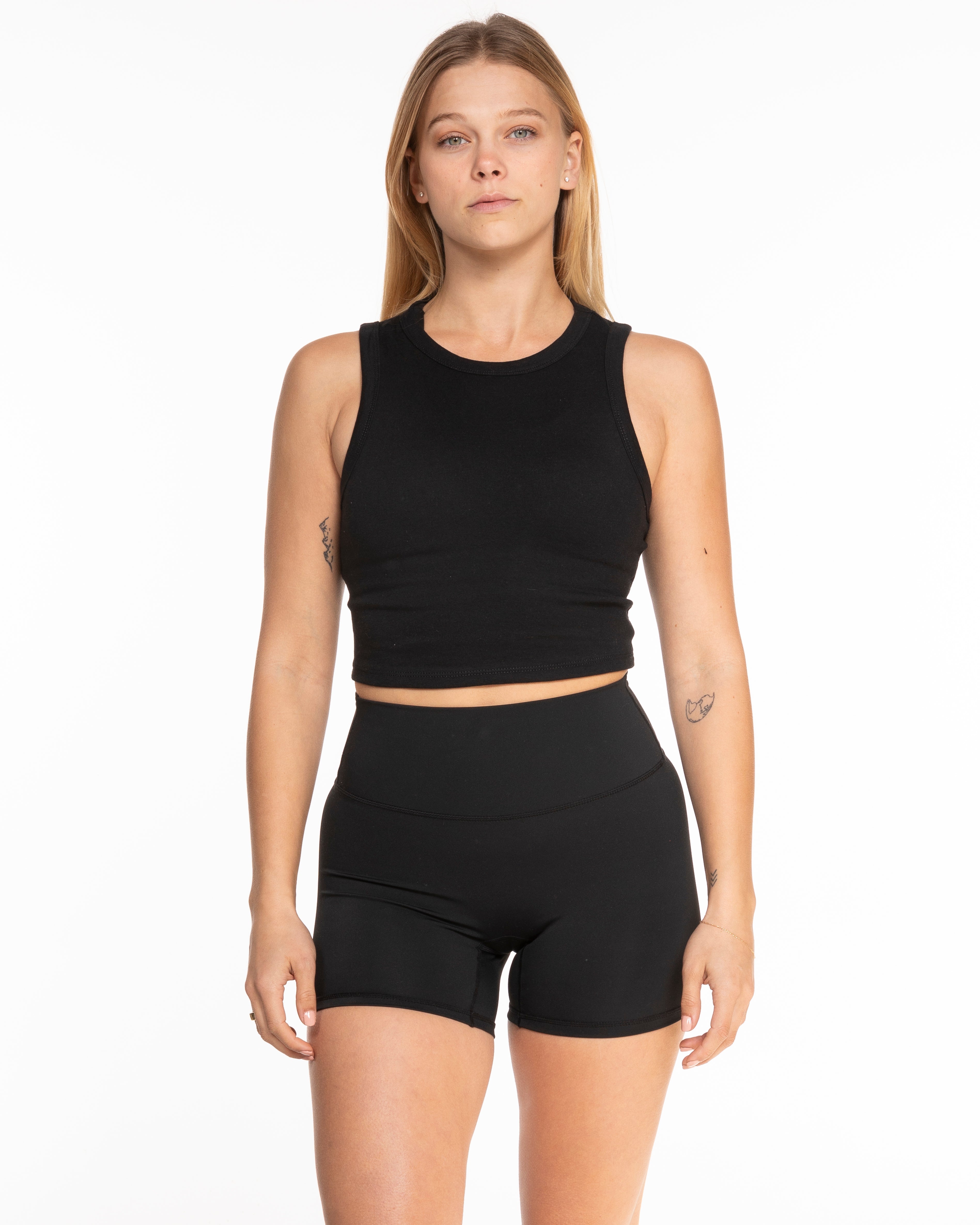 The Micro Rib Basic Crop Tank - Black - Gladden Gains - Center Chest - Printed - White