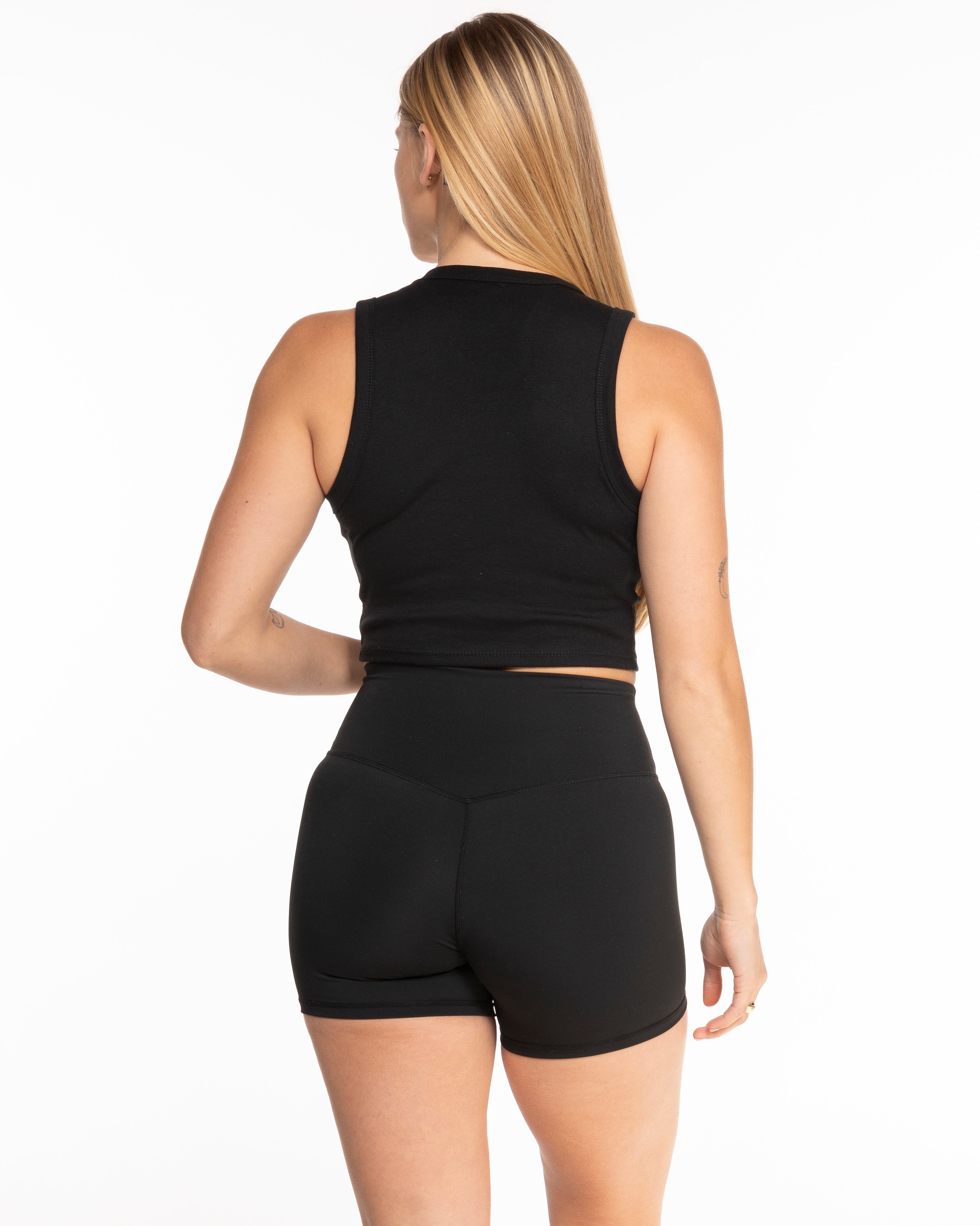 The Micro Rib Basic Crop Tank - Black - Gladden Gains - Center Chest - Printed - White