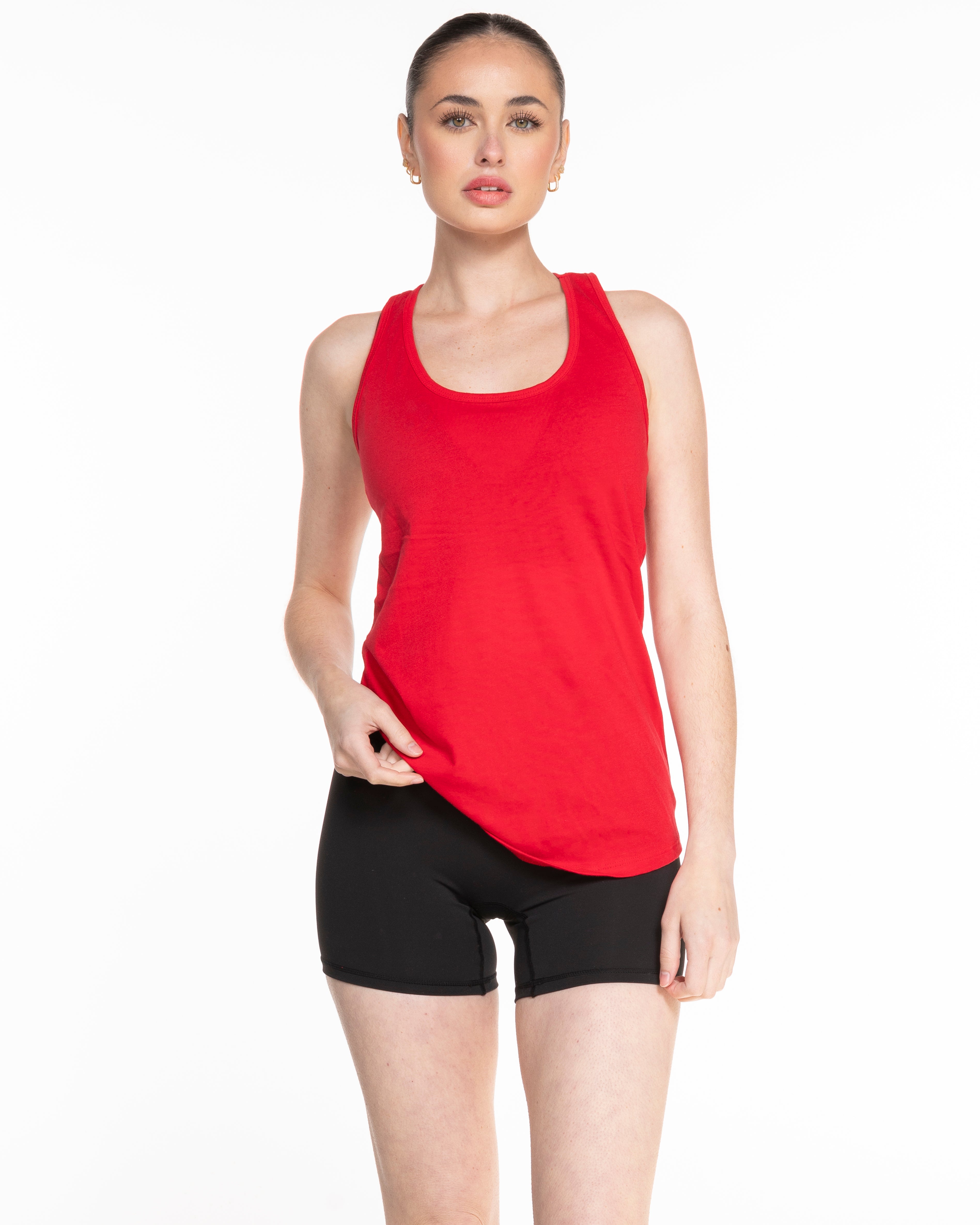 The Womens Full Length Tank - Red - Krista - Center Chest - Upper Back - Printed - White
