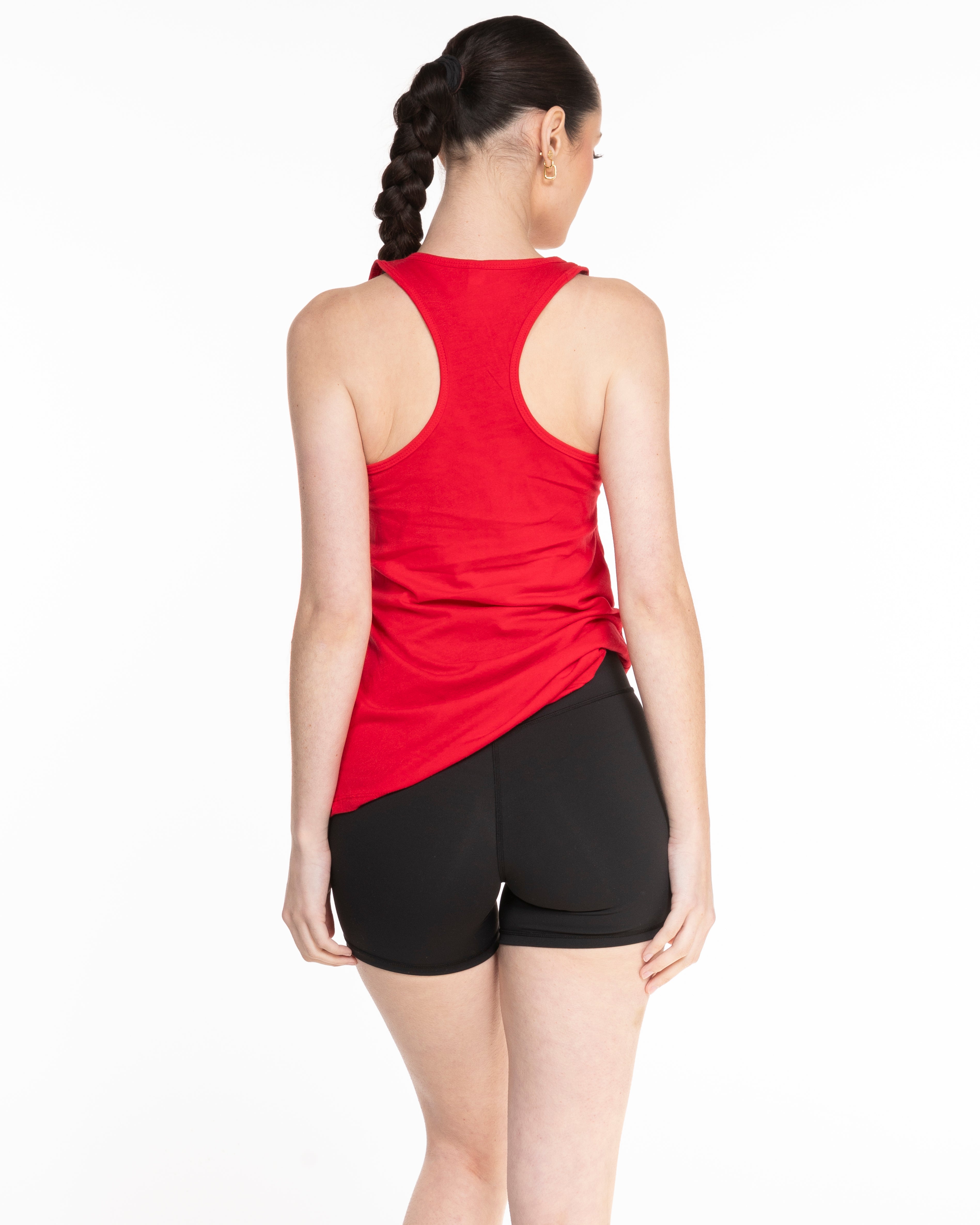 The Womens Full Length Tank - Red - Krista - Center Chest - Upper Back - Printed - White