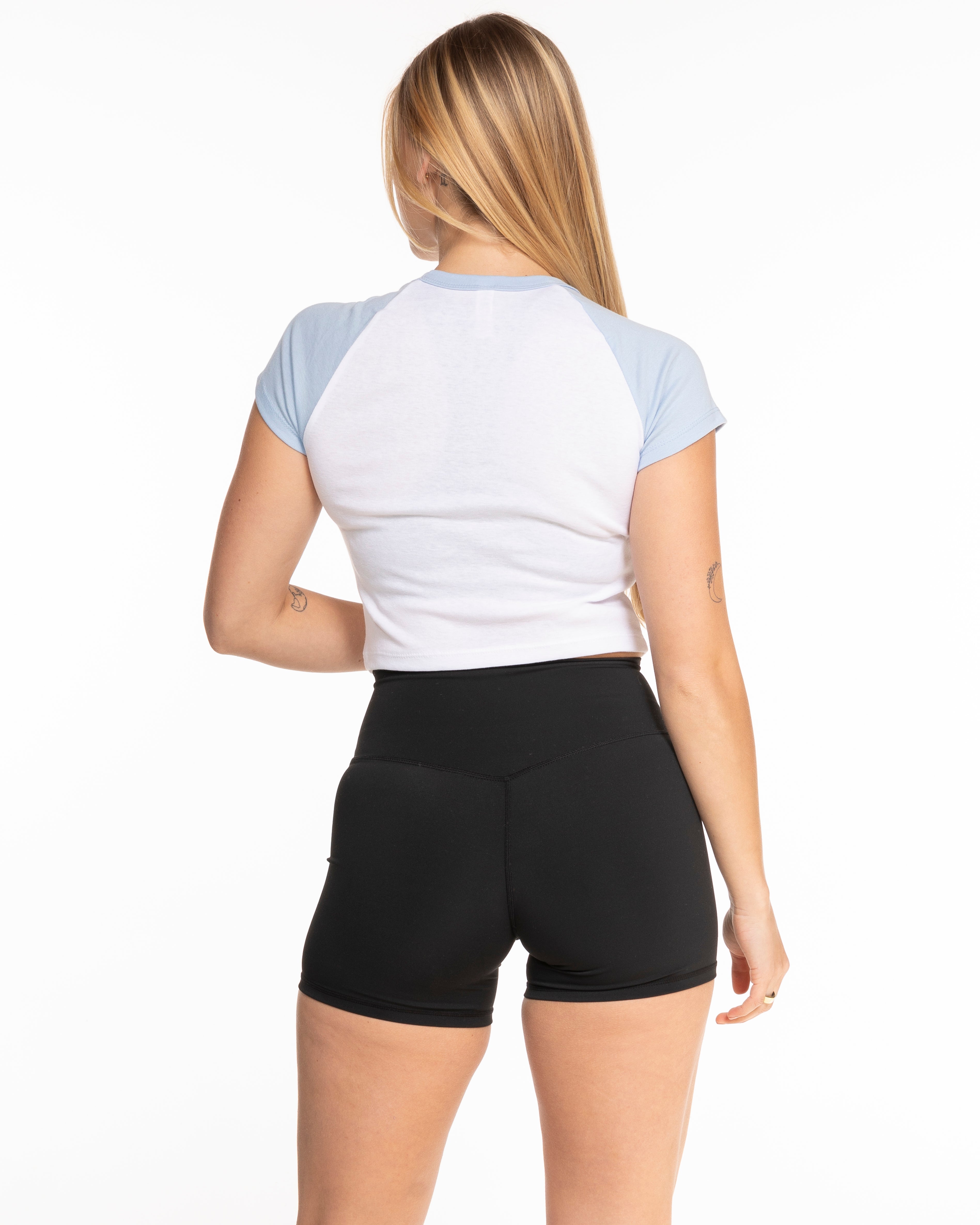 The Micro Rib Baby Tee - White / Baby Blue - Mantra - Center Chest - Light Blue