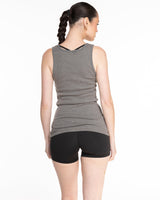 The Micro Rib Full Length Tank - Charcoal Heather - Evolve Collective - Center Chest Stacked - Printed - White