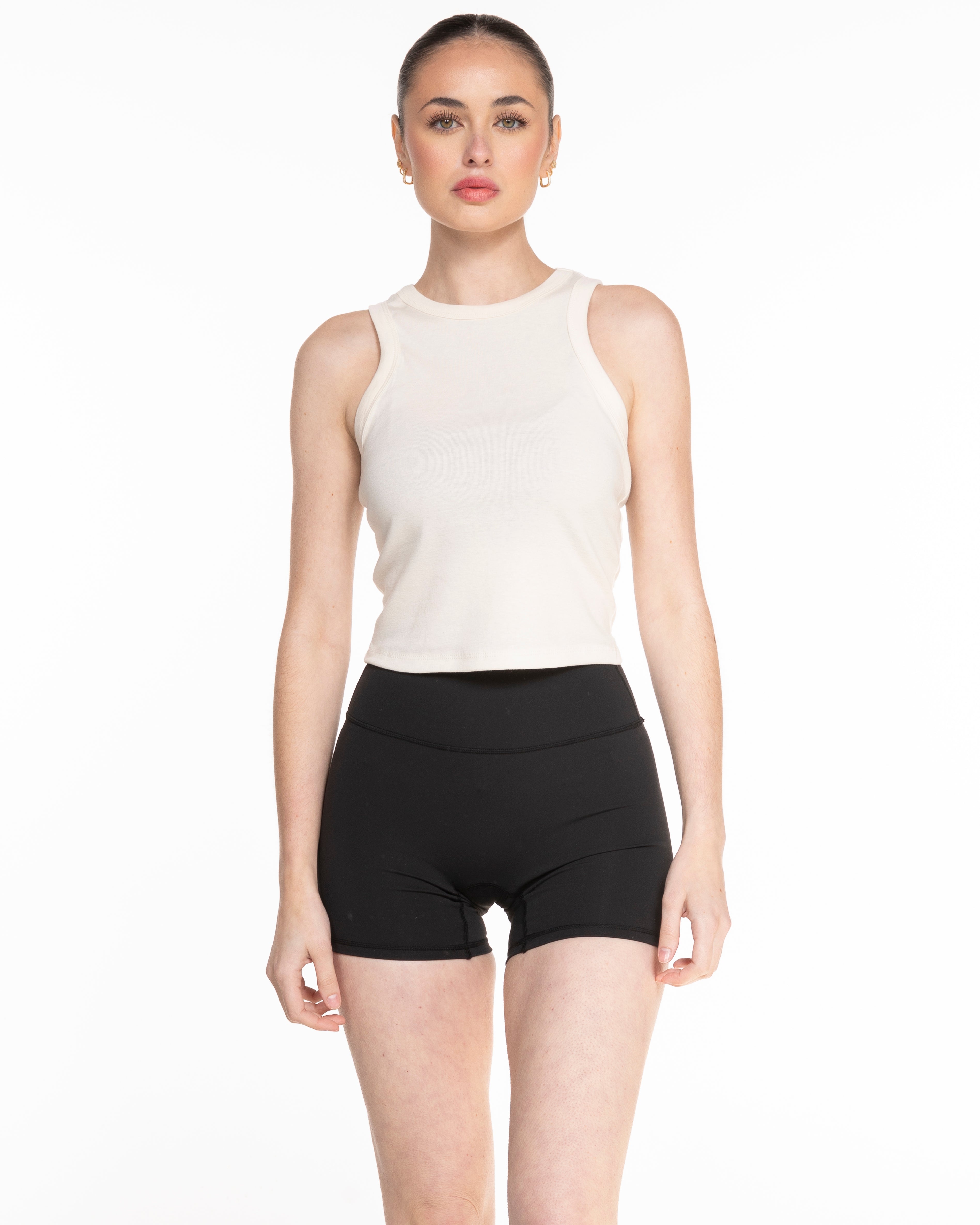 The Micro Rib Racer Crop - Natural - CB Fit - Chest - Printed - Black