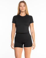 The Short Sleeve Crop - Black - Bare Pilates - Center Chest & Bottom Left - Printed - White