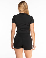 The Short Sleeve Crop - Black - Bare Pilates - Center Chest & Bottom Left - Printed - White