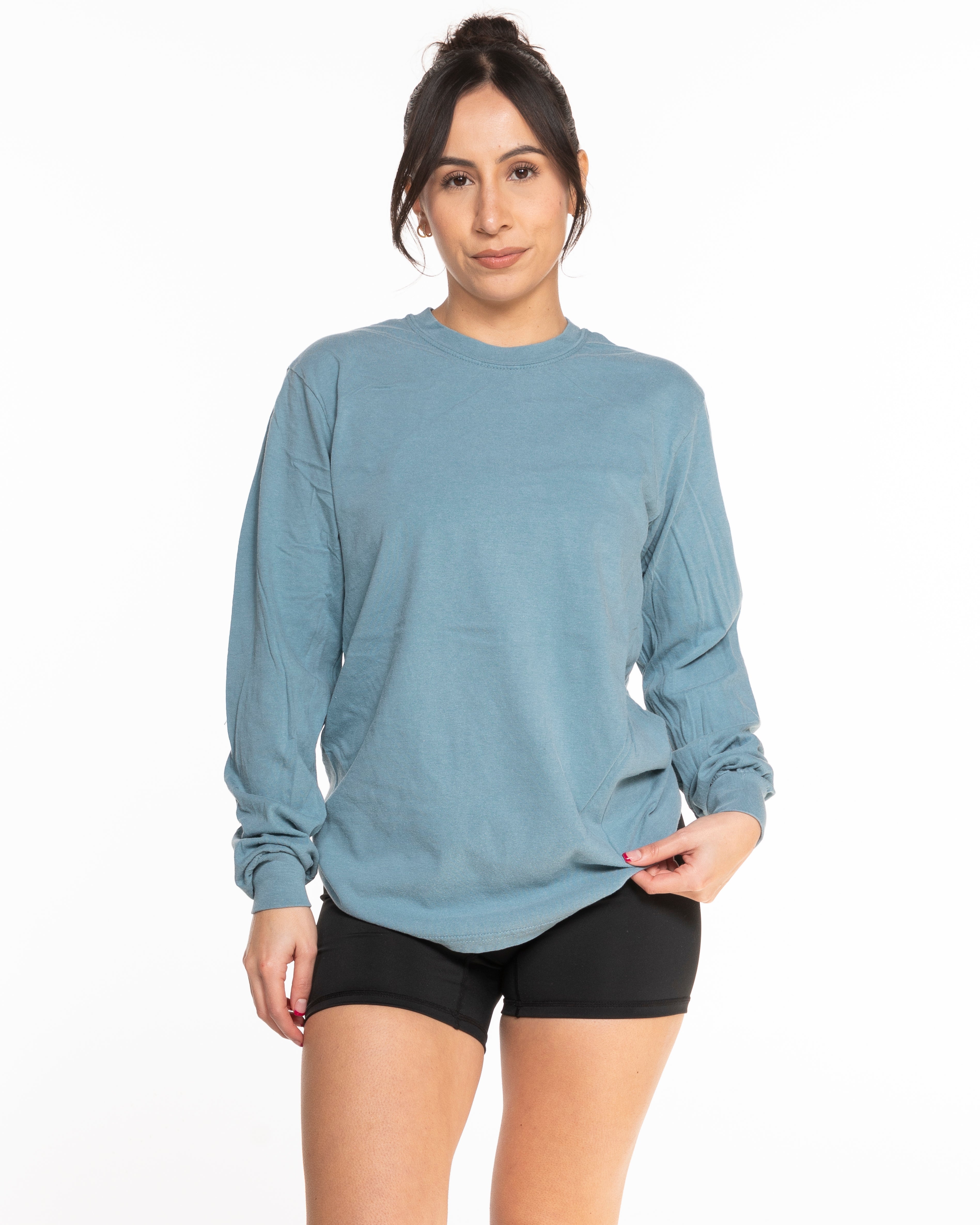 The Unisex Midweight Long Sleeve - Ice Blue - Sunrise Sculpt - Left Chest & Back Stacked - Printed - Full Color