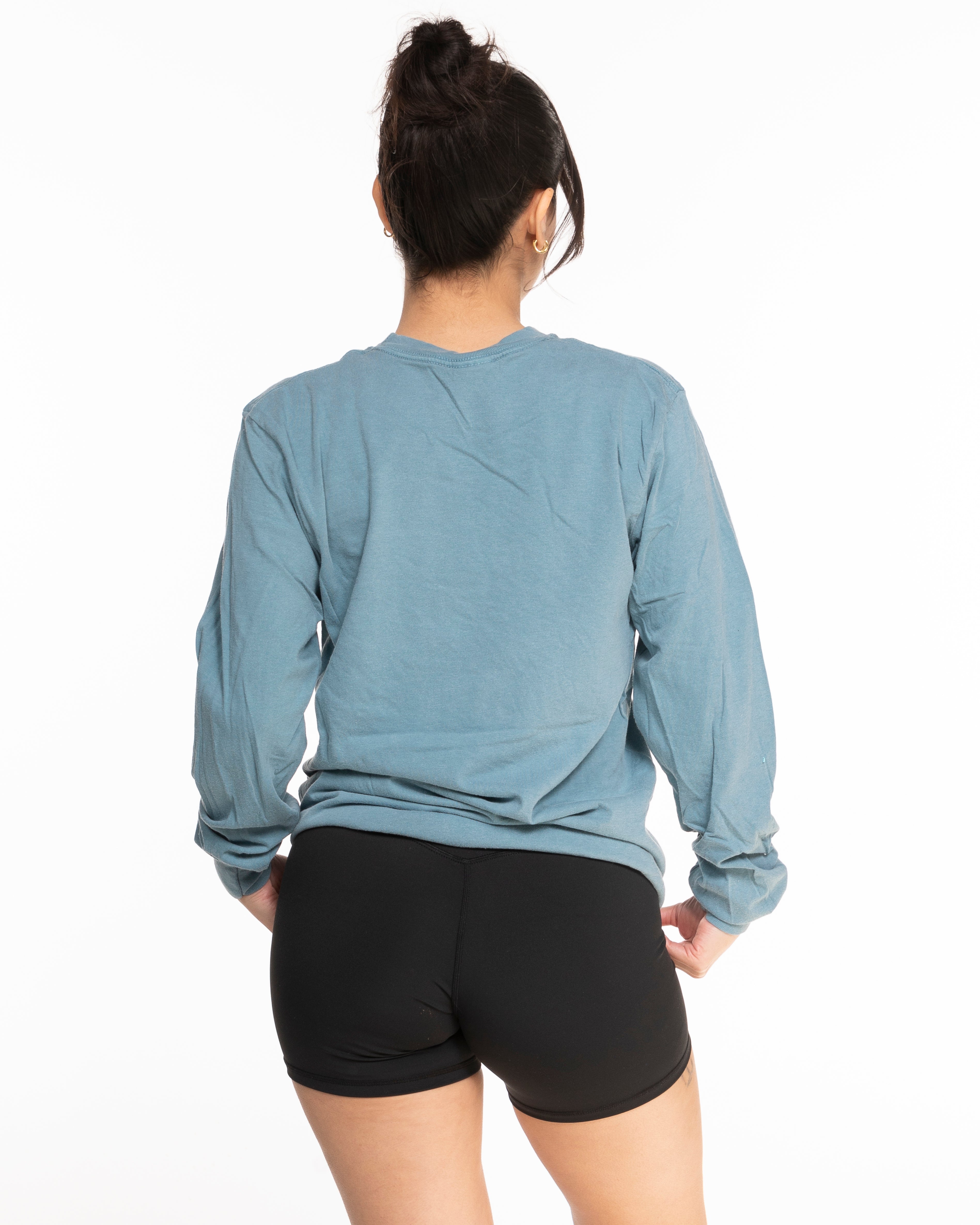 The Unisex Midweight Long Sleeve - Ice Blue - Sunrise Sculpt - Left Chest & Back Stacked - Printed - Full Color
