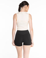 The Micro Rib Basic Crop Tank - Natural - Studio 23 - Center Chest - Embroidered - Tan