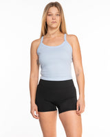 The Micro Rib Strappy Crop Tank - Baby Blue - Studio Physique - Center Chest Arc - Printed - Blue