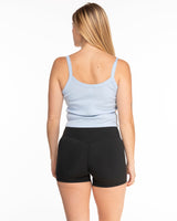 The Micro Rib Strappy Crop Tank - Baby Blue - Studio Physique - Center Chest Arc - Printed - Blue