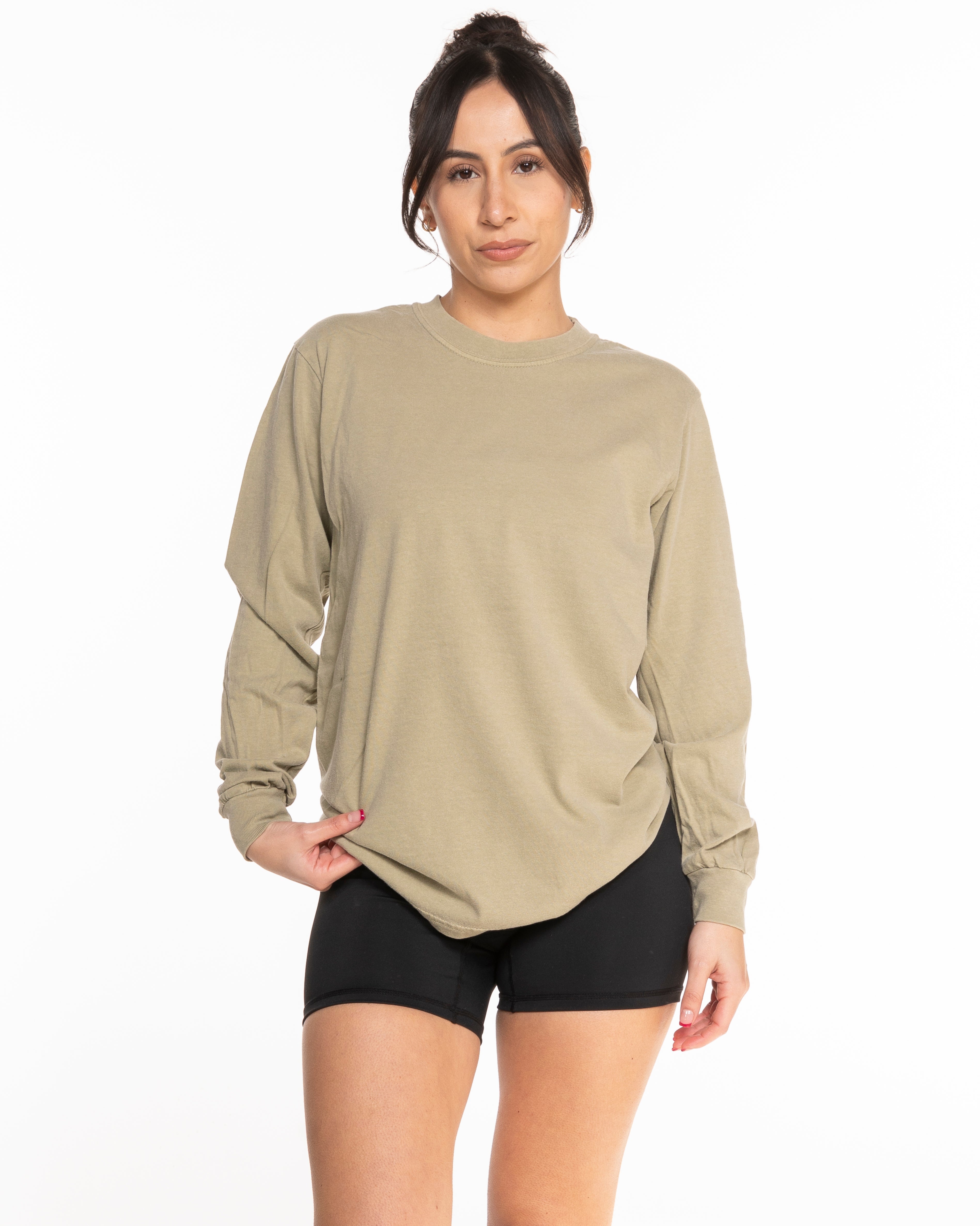 The Unisex Midweight Long Sleeve - Sandstone - Core Reform - Center Chest & Back Neckline - Printed - Khaki
