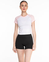 The Micro Rib Baby Tee - White / Pink - Golden Hour - Center Chest Stacked - Printed - Baby Pink