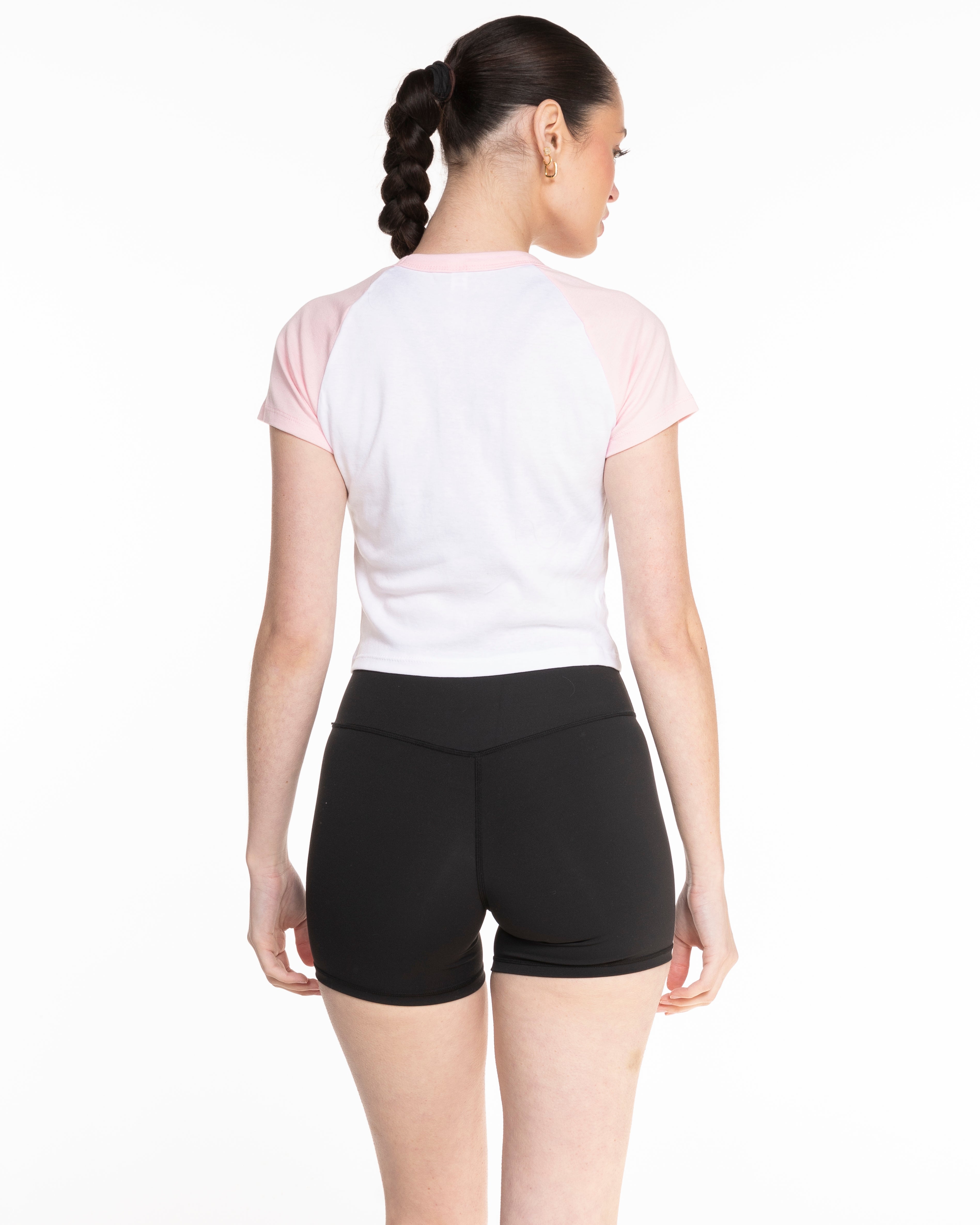 The Micro Rib Baby Tee - White / Pink - Golden Hour - Center Chest Stacked - Printed - Baby Pink