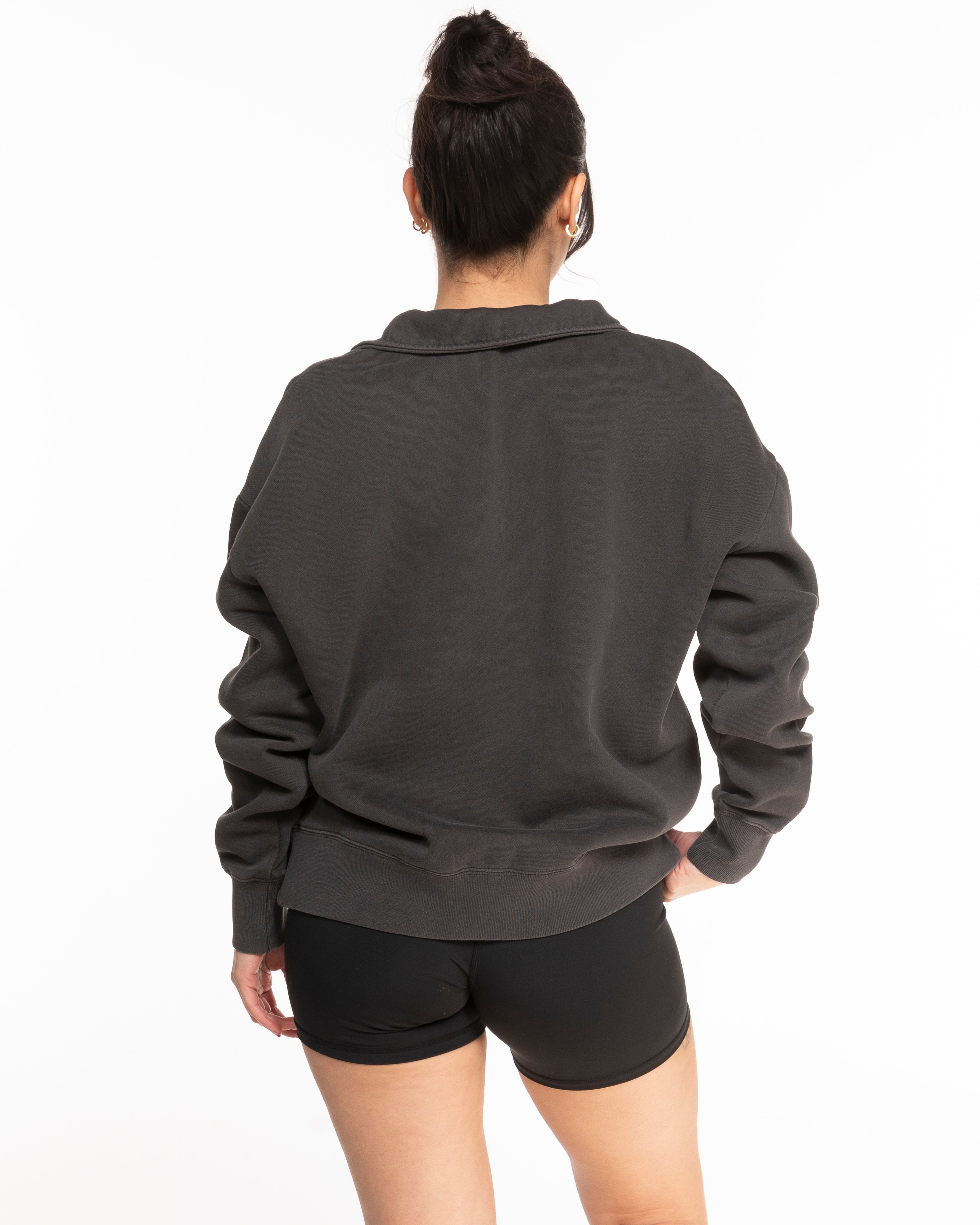 The Womens 1/4 Zip - Washed Black - CB Fit - Left Chest - Embroidered- Full Color