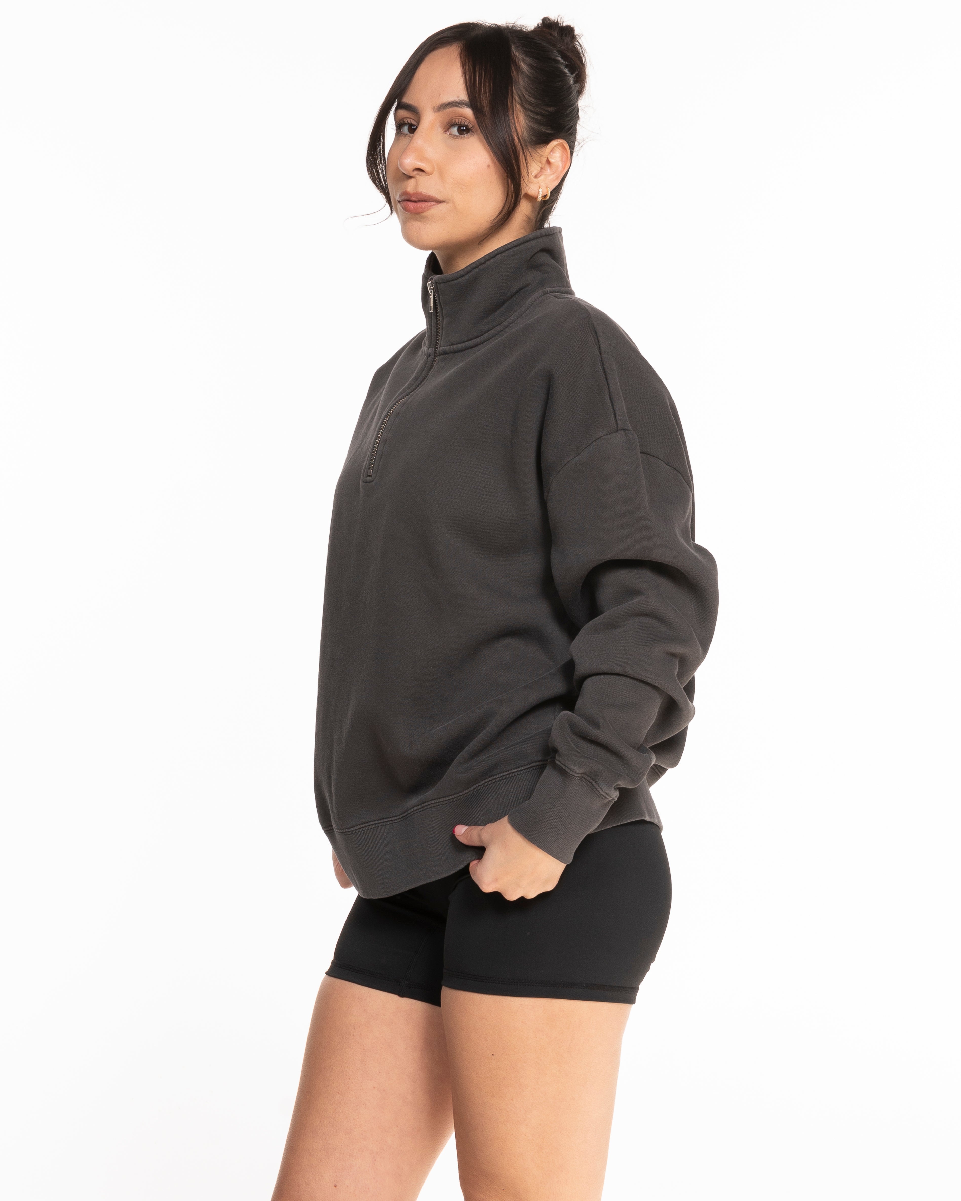 The Womens 1/4 Zip - Washed Black - CB Fit - Left Chest - Embroidered- Full Color