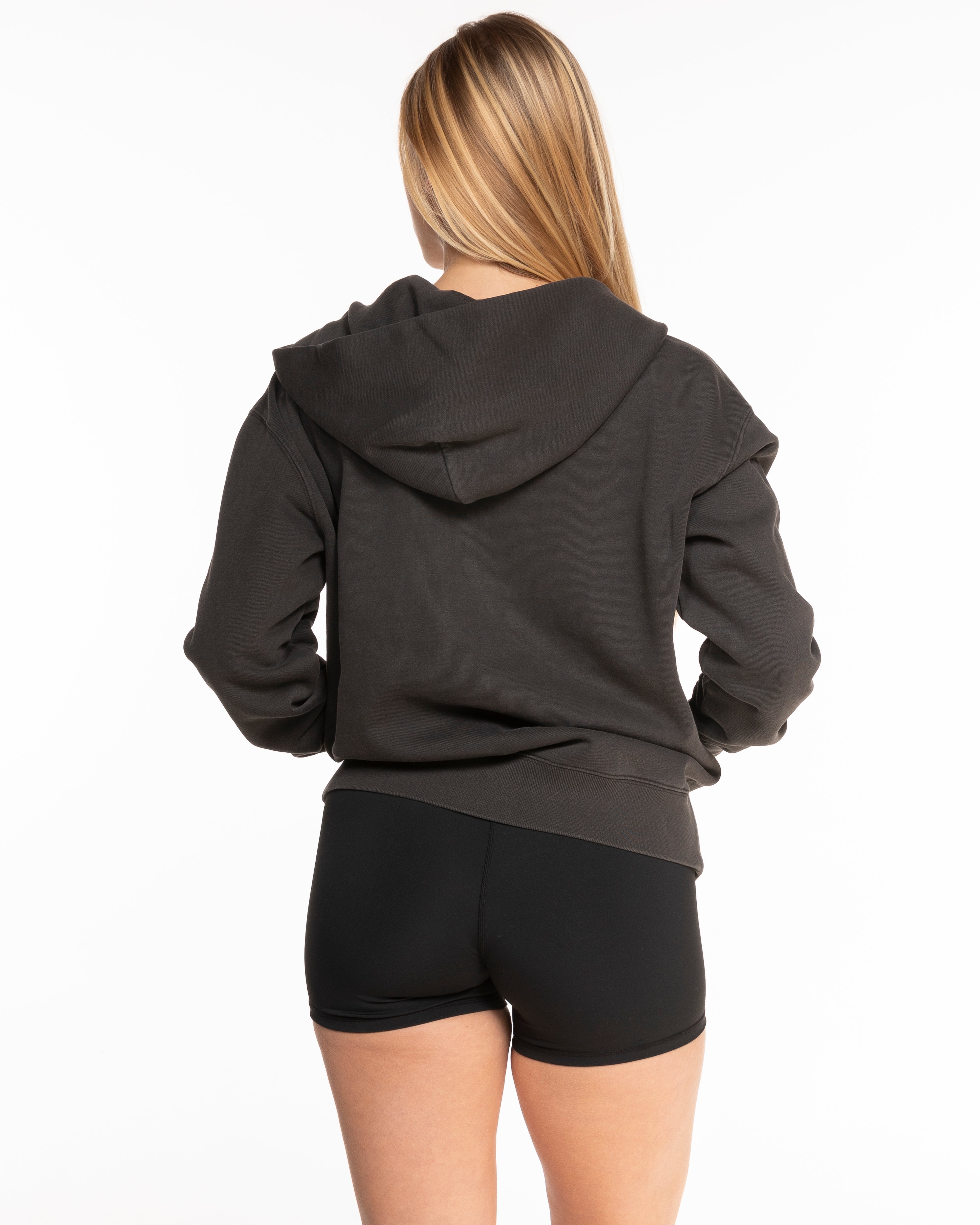 The Womens Zip Hoodie - Washed Black - Activate House - Left Chest - Embroidered - White