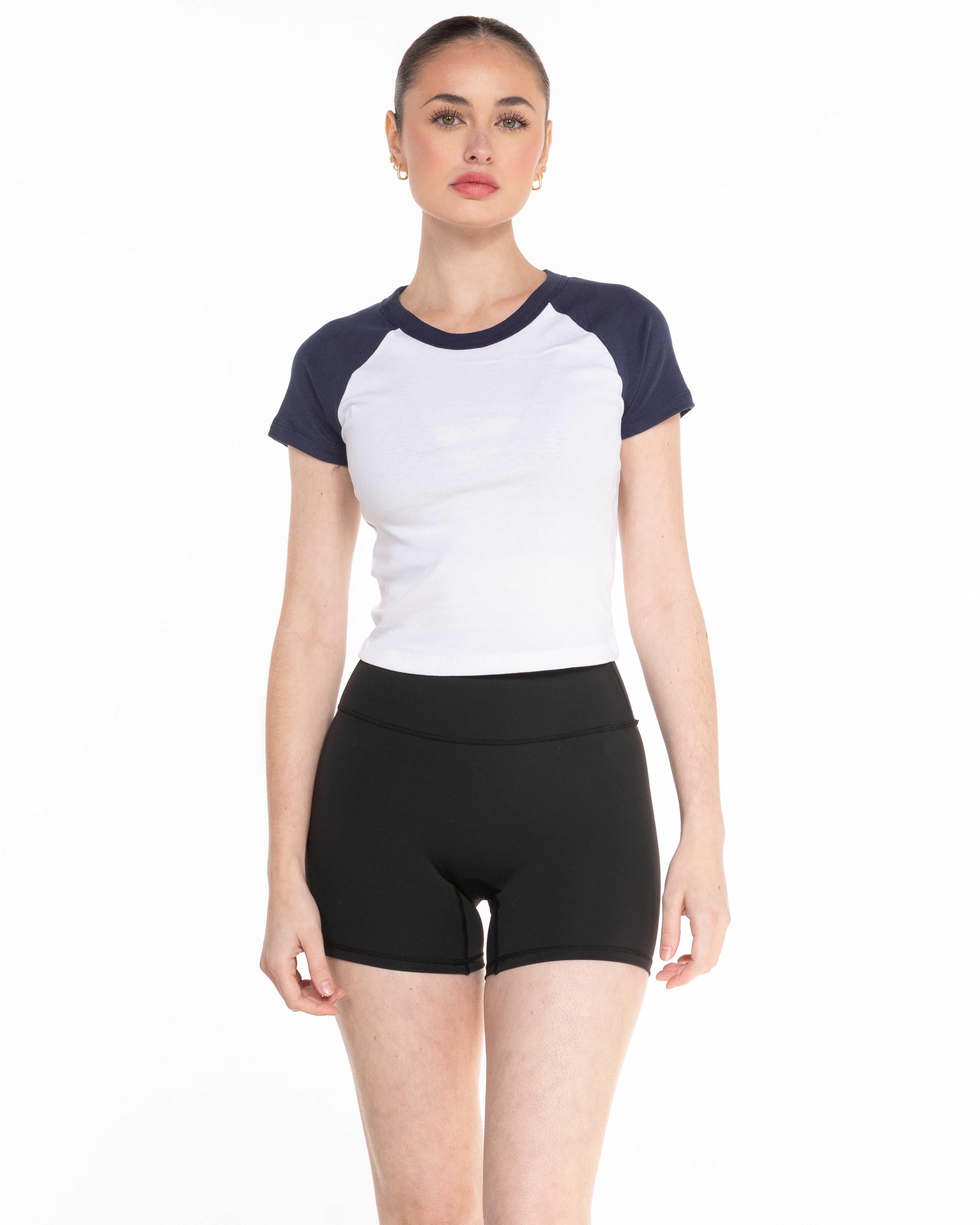 The Micro Rib Baby Tee - White / Navy - C Wickson - Center Chest Logo - Printed - Full Color