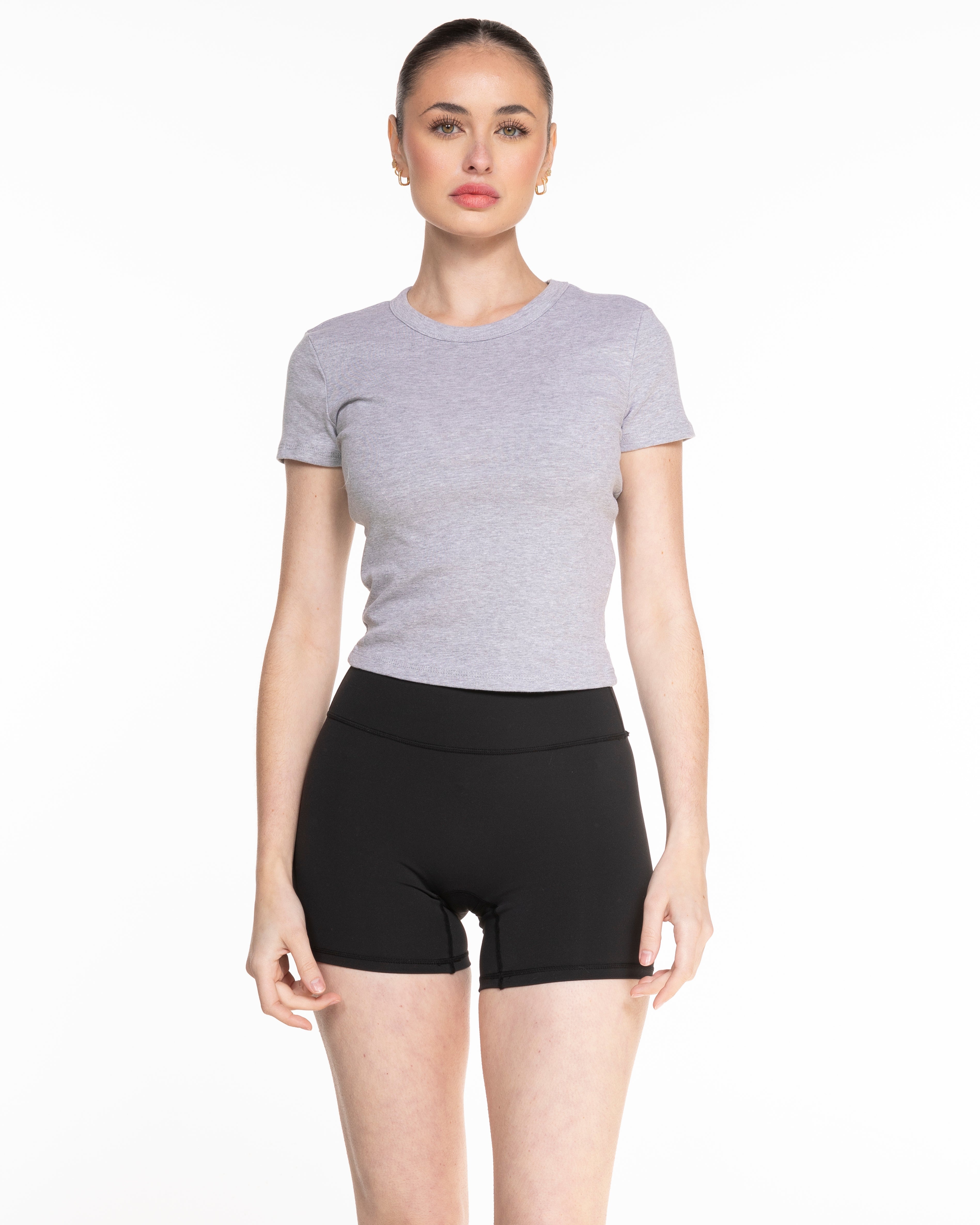 The Micro Rib Baby Tee - Heather - The Platform Studio - Left Chest - Printed - Black