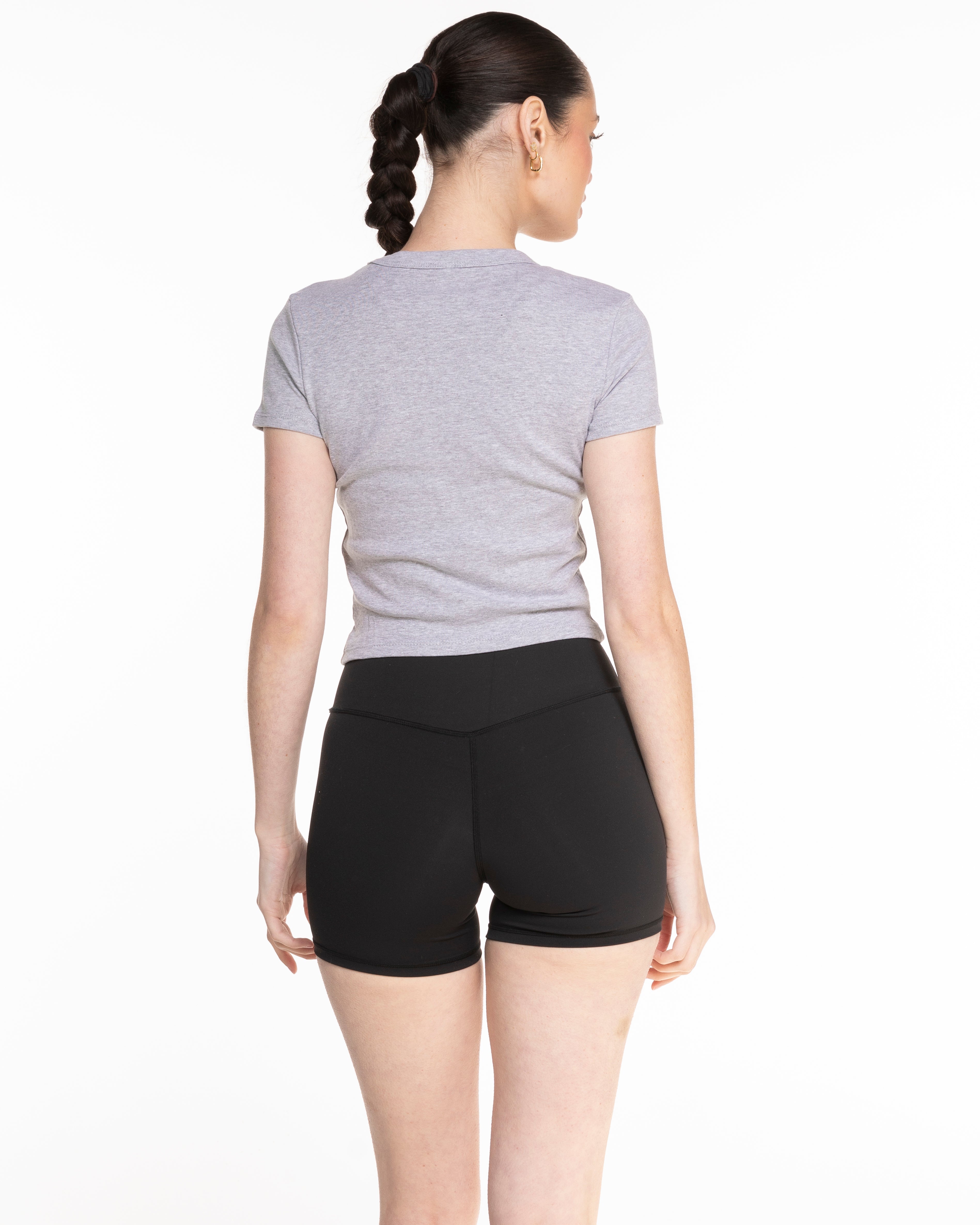 The Micro Rib Baby Tee - Heather - The Platform Studio - Left Chest - Printed - Black