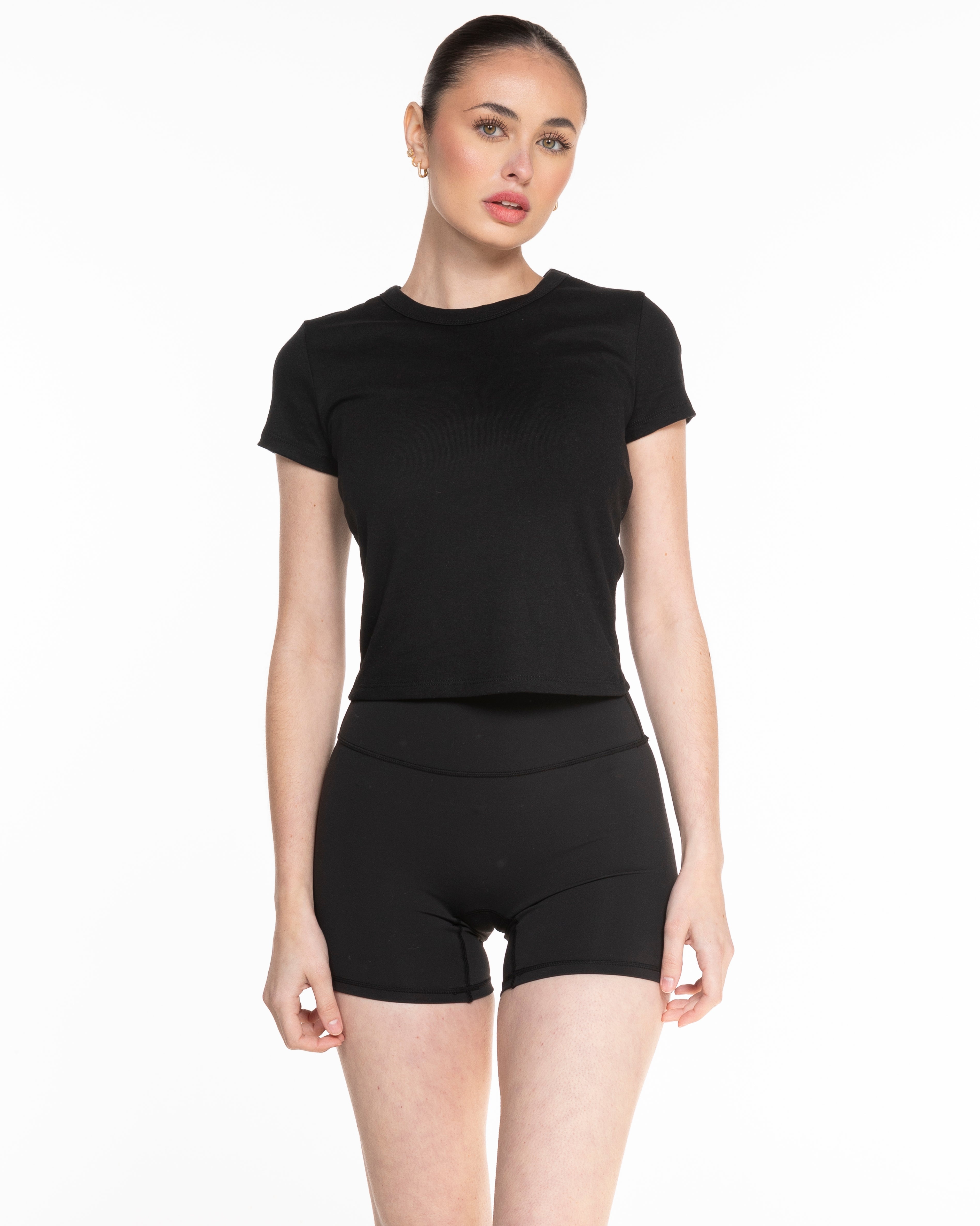 The Micro Rib Baby Tee - Black - Elevate Training - Center Chest & Upper Back - Printed - White