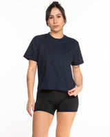 The Boxy Crop Tee - Navy - Core Precision - Left Chest - Full Color