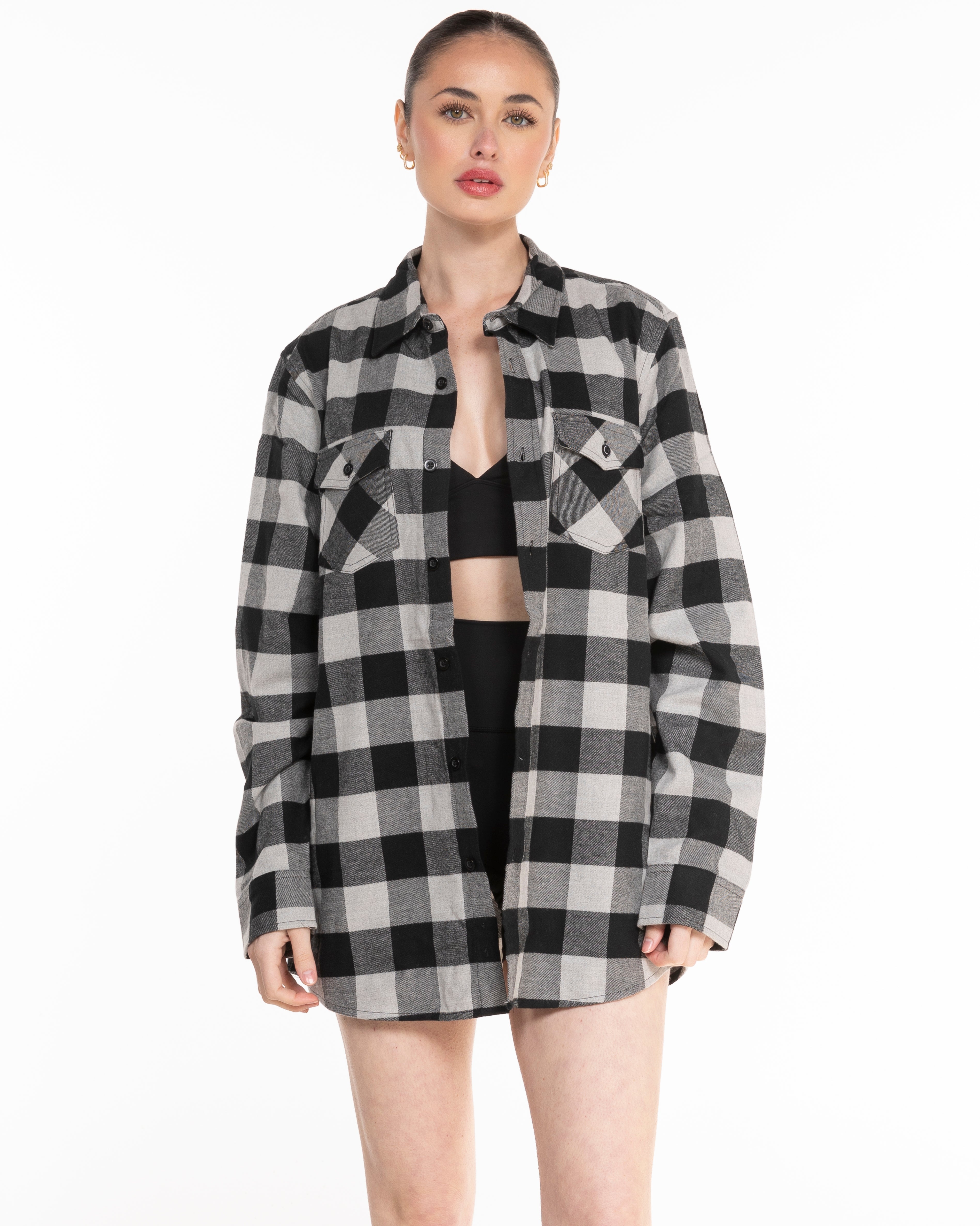 The Flannel - Heather / Black - Megabarre - Left Chest & Back Stacked - Printed - White/Pink