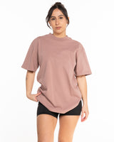 The Womens Heavyweight Tee - Washed Clay - Golden Hour Pilates - Left Chest - Back Stacked - Printed - Tone on Tone
