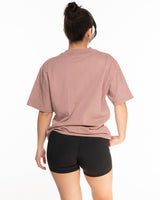 The Womens Heavyweight Tee - Washed Clay - Golden Hour Pilates - Left Chest - Back Stacked - Printed - Tone on Tone