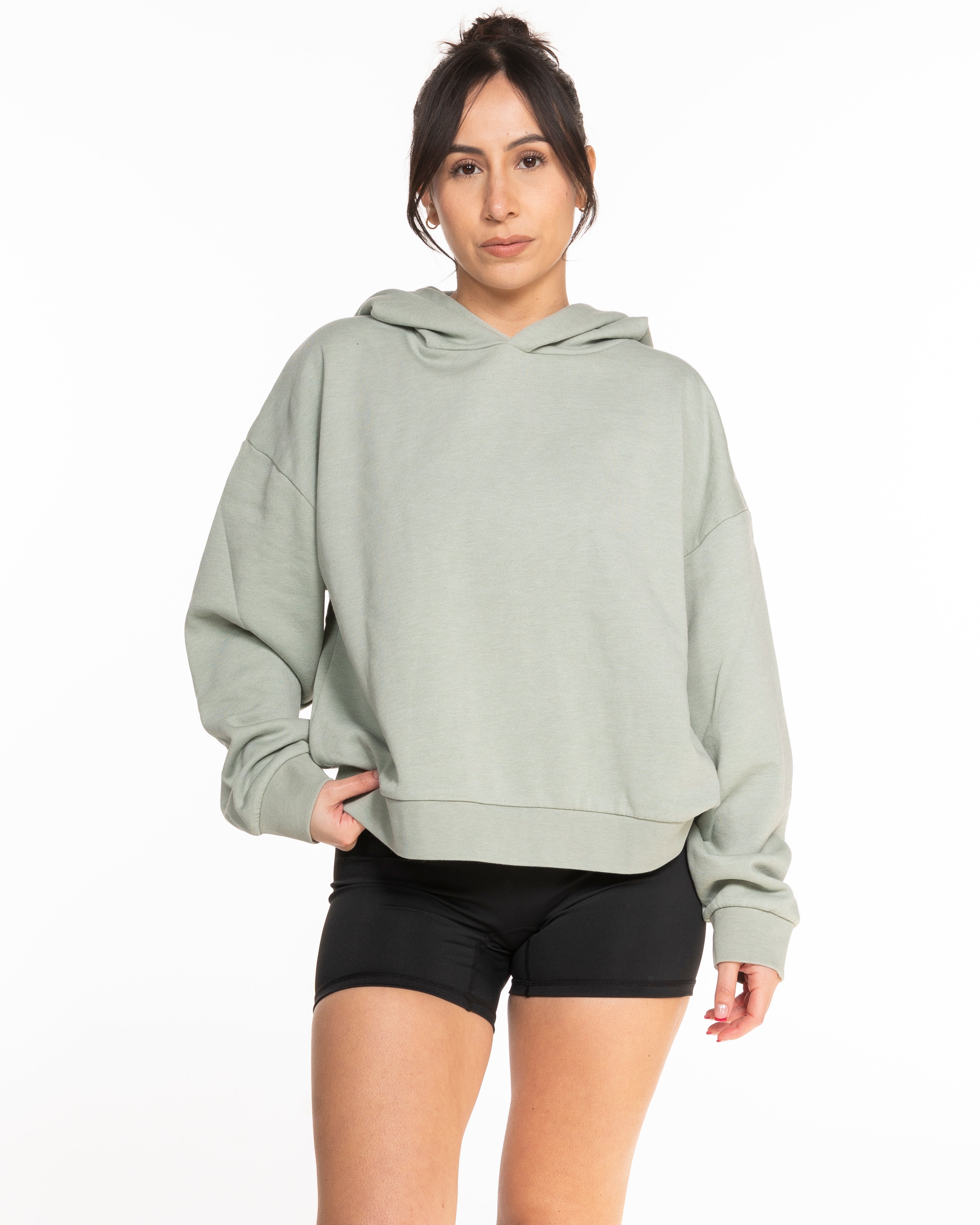 The Womens Lightweight Cropped Hoodie - Sage - Viva Pilates - Center Chest - Printed - White