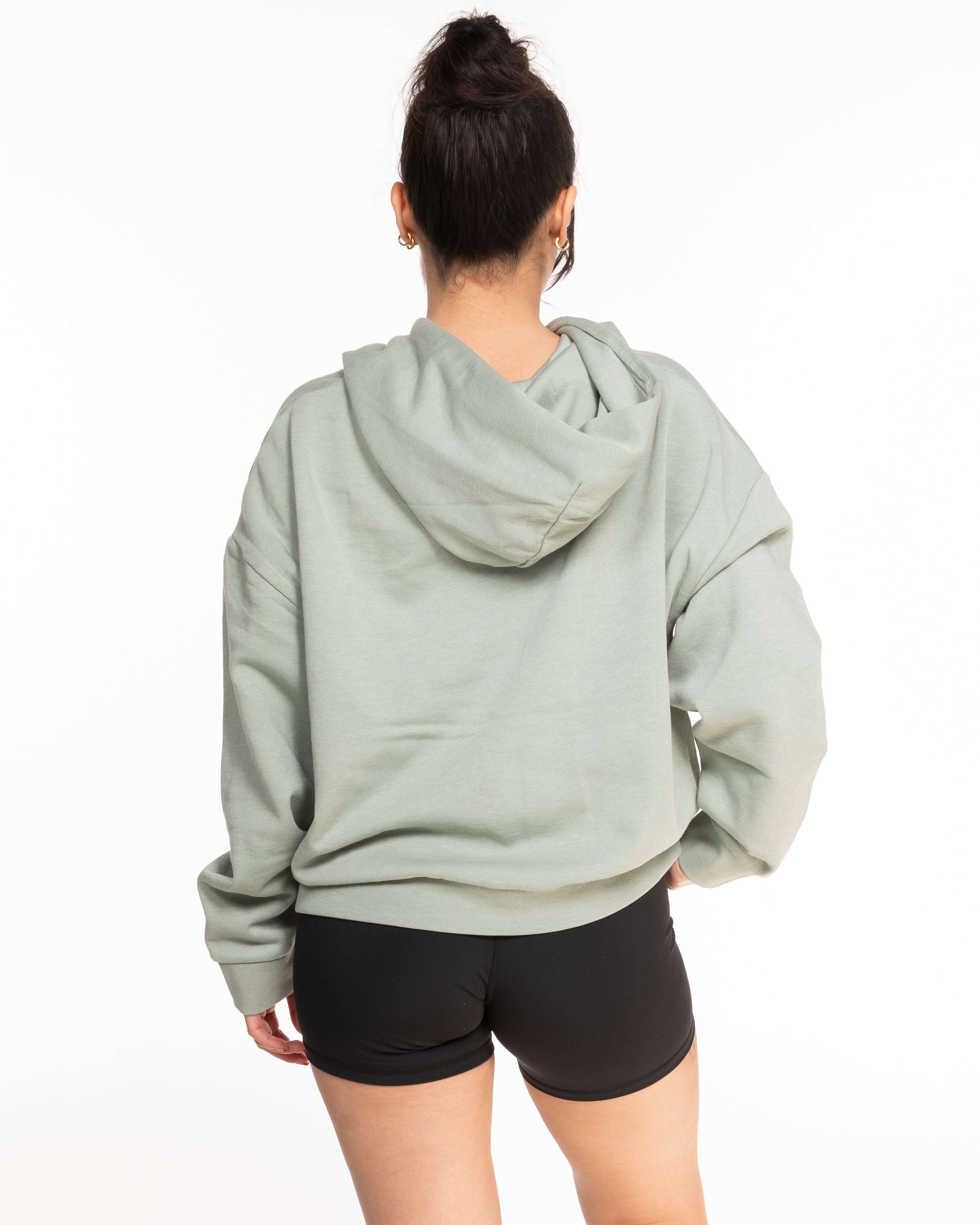 The Womens Lightweight Cropped Hoodie - Sage - Viva Pilates - Center Chest - Printed - White