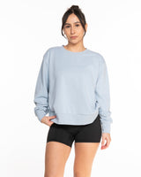 The Womens Sueded Crewneck - Denim Blue - Powerhouse Fitness - Center Chest Stacked & Back Stacked - Printed - Full Color