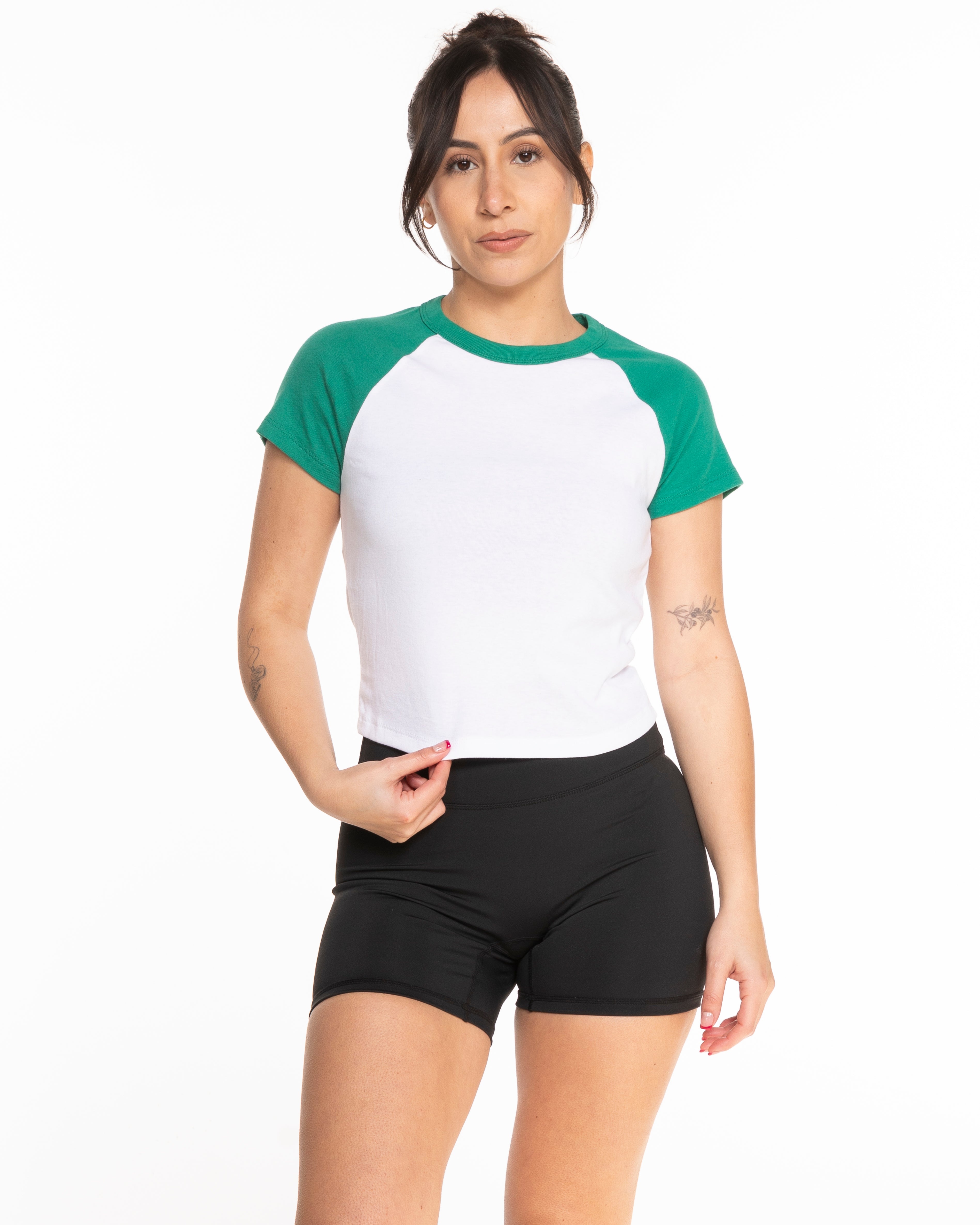 The Micro Rib Baby Tee - White / Apple - Marty's Matcha - Center Chest Round - Printed - Black