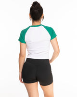 The Micro Rib Baby Tee - White / Apple - Marty's Matcha - Center Chest Round - Printed - Black