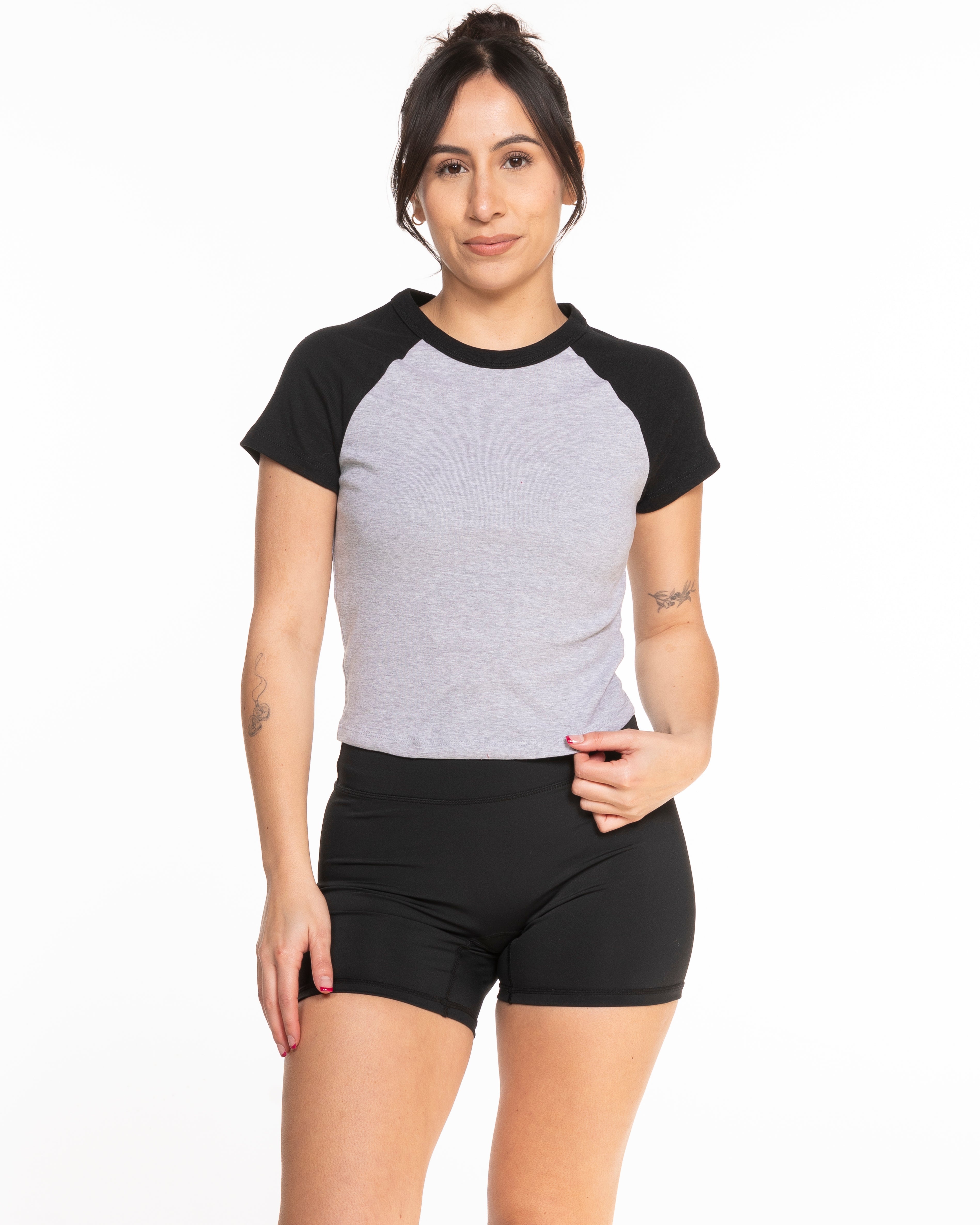 The Micro Rib Baby Tee - Heather / Black - HIIT Performance - Center Chest "Flex" - Printed - Black