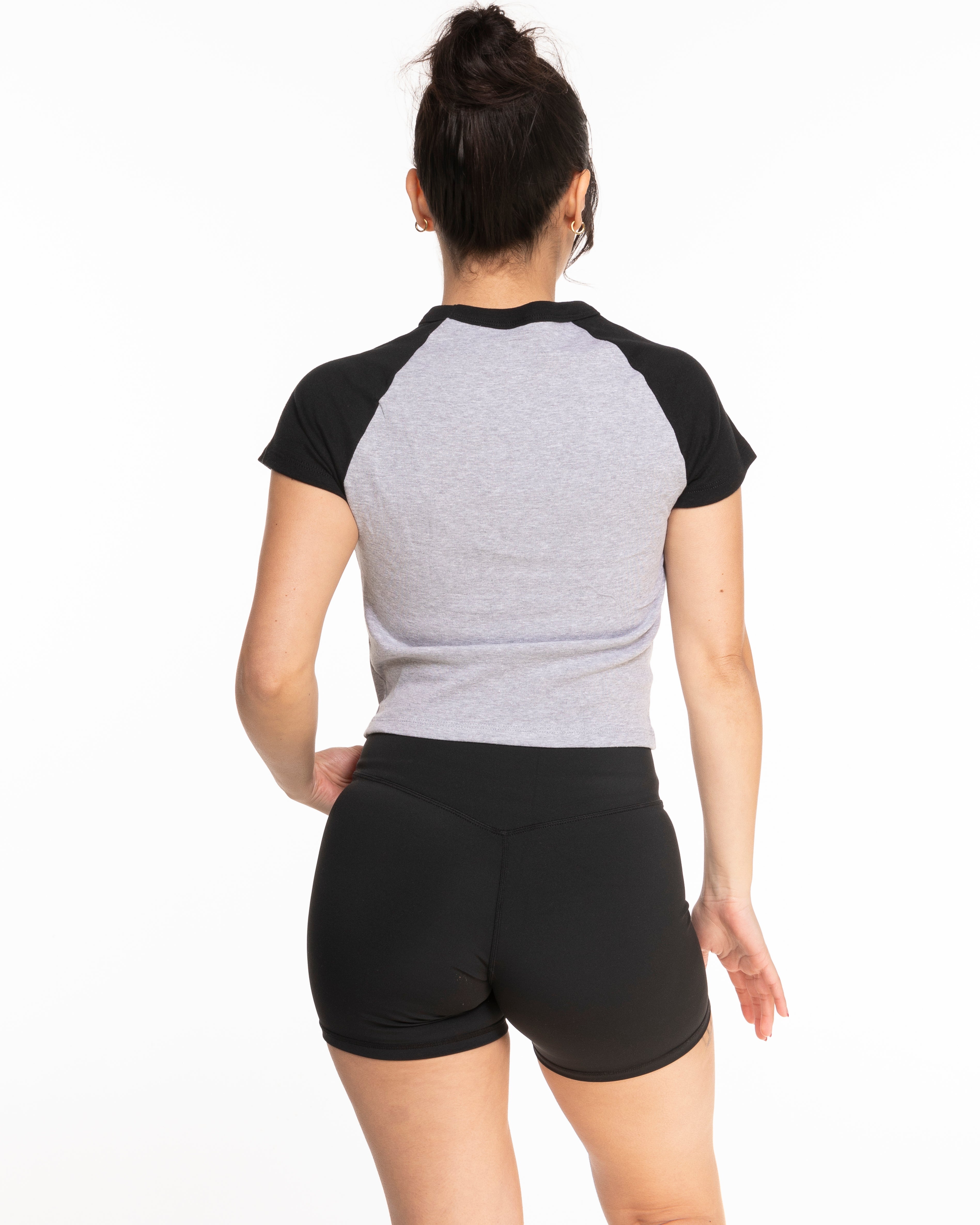The Micro Rib Baby Tee - Heather / Black - HIIT Performance - Center Chest "Flex" - Printed - Black