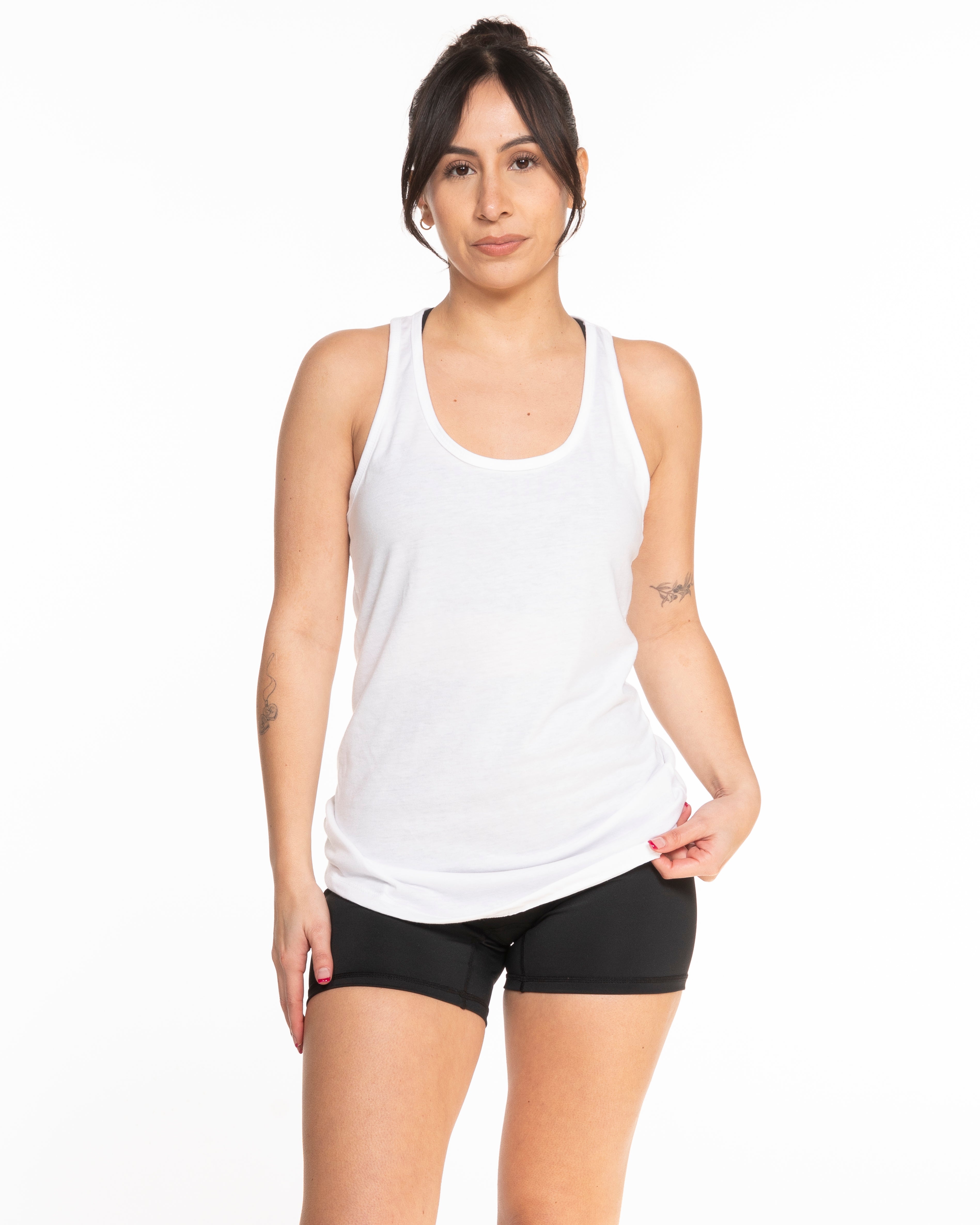The Womens Full Length Tank - White - Barre 3 - Center Chest Initials & Back Center Vertical - Light Gray
