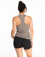 The Womens Full Length Tank - Warm Gray - STUDIO 7 - Left Chest - Printed - White