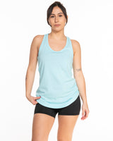 The Womens Full Length Tank - Seafoam - Love > Fear - Left Chest - Royal Blue