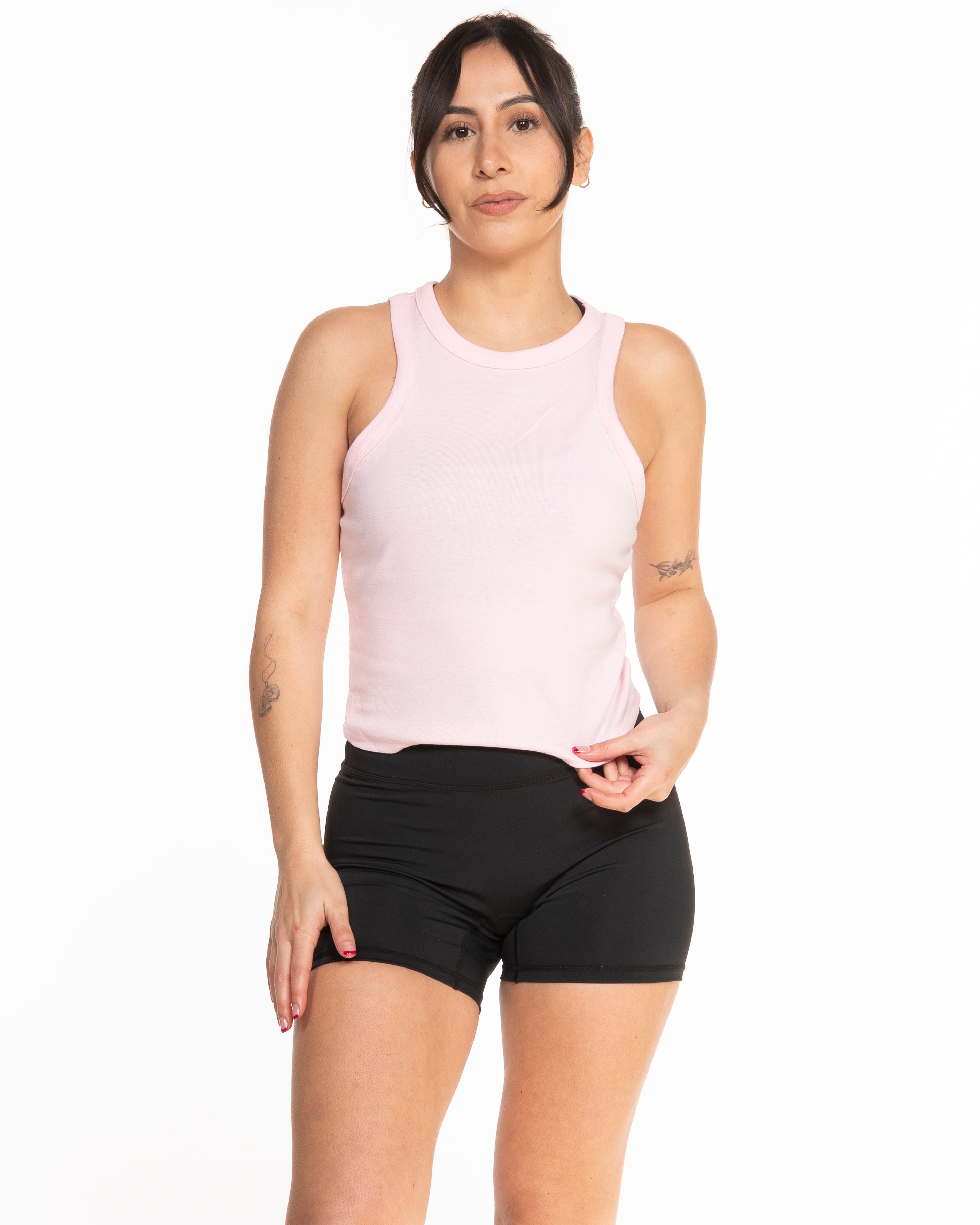 The Micro Rib Racer Crop - Pink - Viva Lagree - Center Chest Cherry - Printed - Red