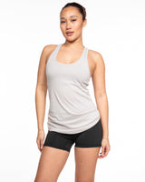 The Womens Full Length Tank - Light Gray - Core Evolution - Center Chest Stacked - Teal