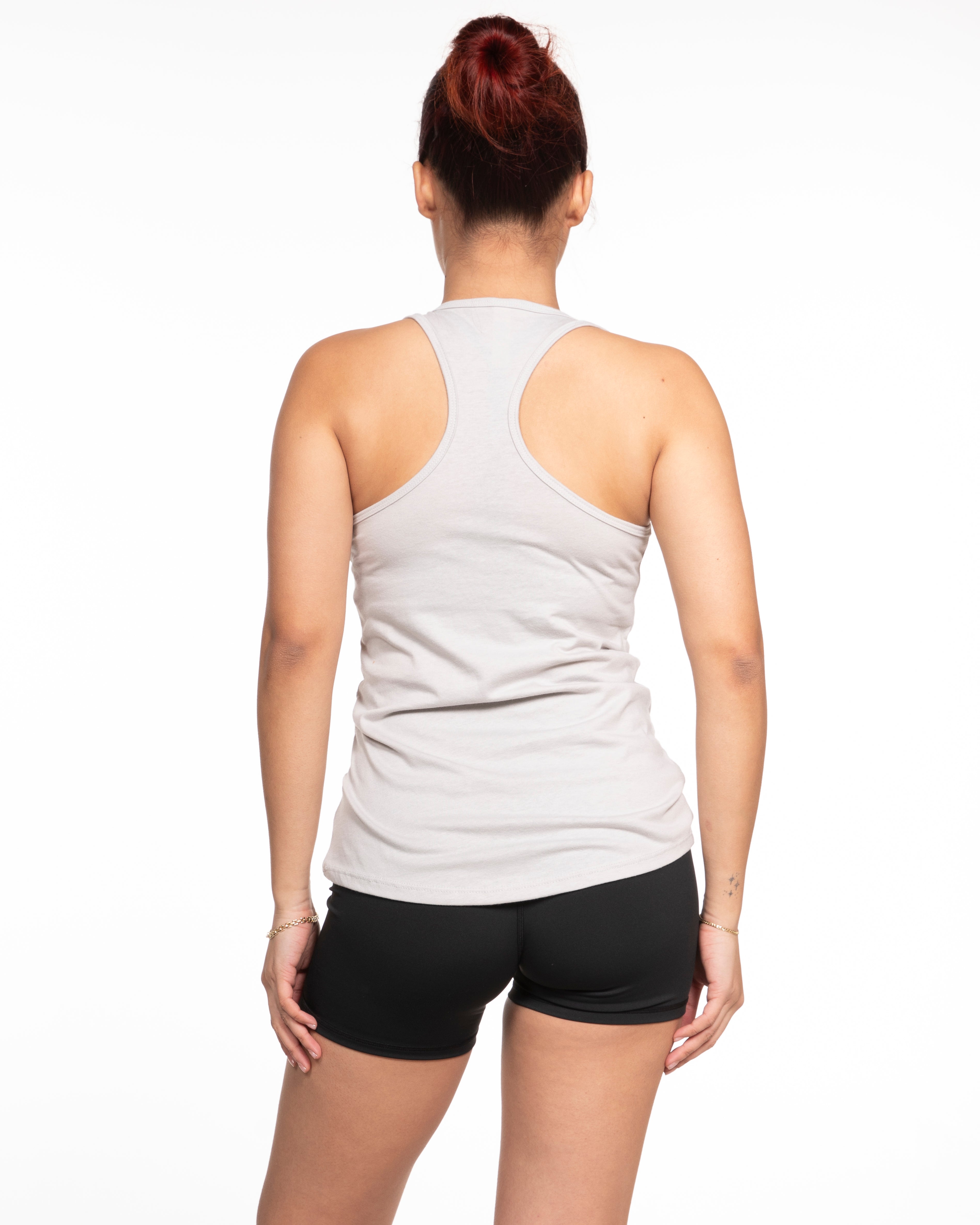 The Womens Full Length Tank - Light Gray - Core Evolution - Center Chest Stacked - Teal