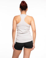 The Womens Full Length Tank - Light Gray - Core Evolution - Center Chest Stacked - Teal