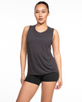 The Scoop Muscle Tank - Charcoal - Megabarre - Front Stacked & Back Stacked - Tone on Tone