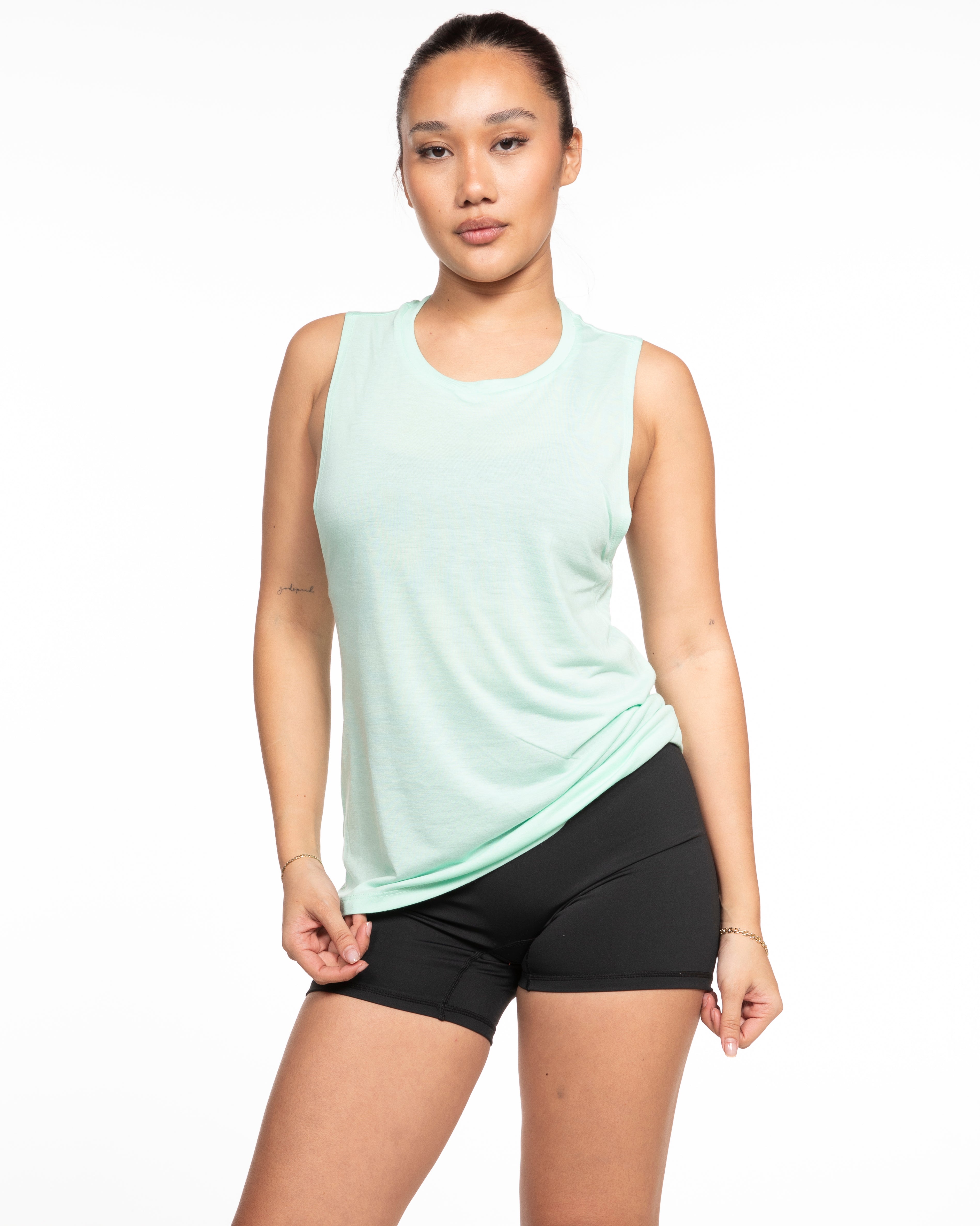 The Scoop Muscle Tank - Mint - Evolve Collective - Center Chest - Printed - White