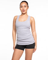 The Micro Rib Full Length Tank - Heather - Bare Pilates - Center Chest - Printed - Black