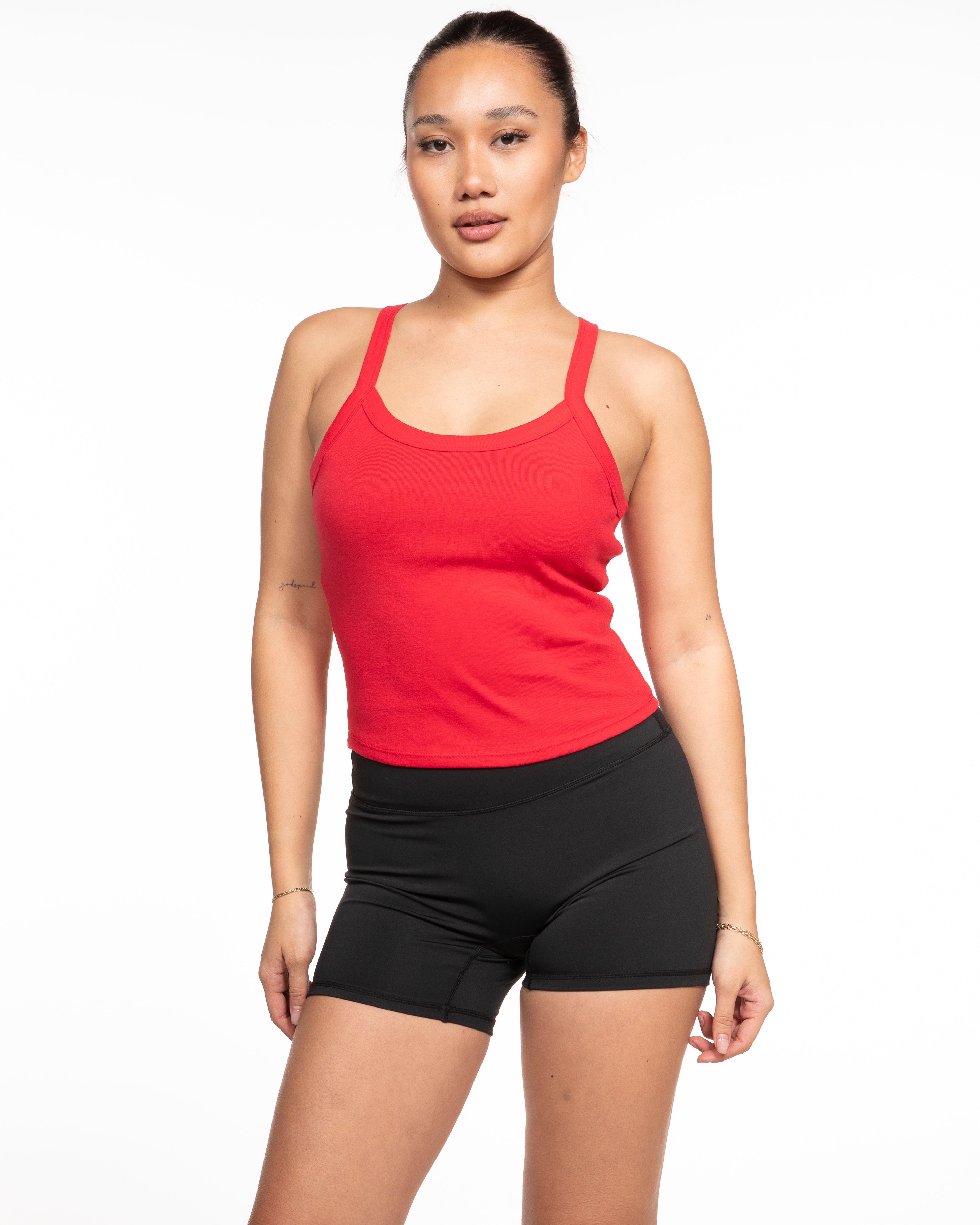 The Micro Rib Strappy Crop Tank - Red - Evolve Collective - Center Chest - Printed - Black