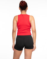 The Micro Rib Racer Crop - Red - Melt Hot Pilates - Center Chest Initial - Printed - White