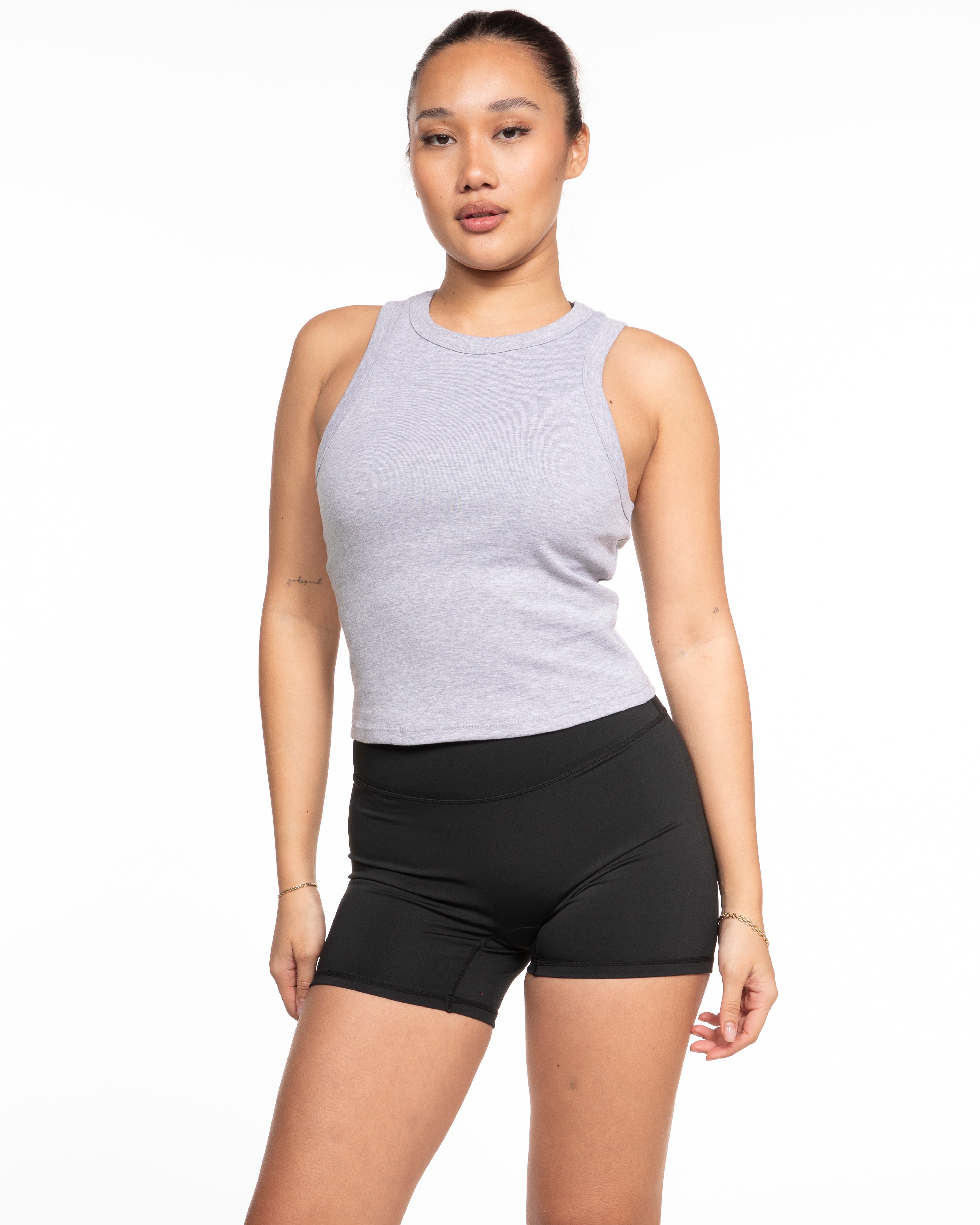 The Micro Rib Racer Crop - Heather - Core Collective - Center Chest - Printed - Black