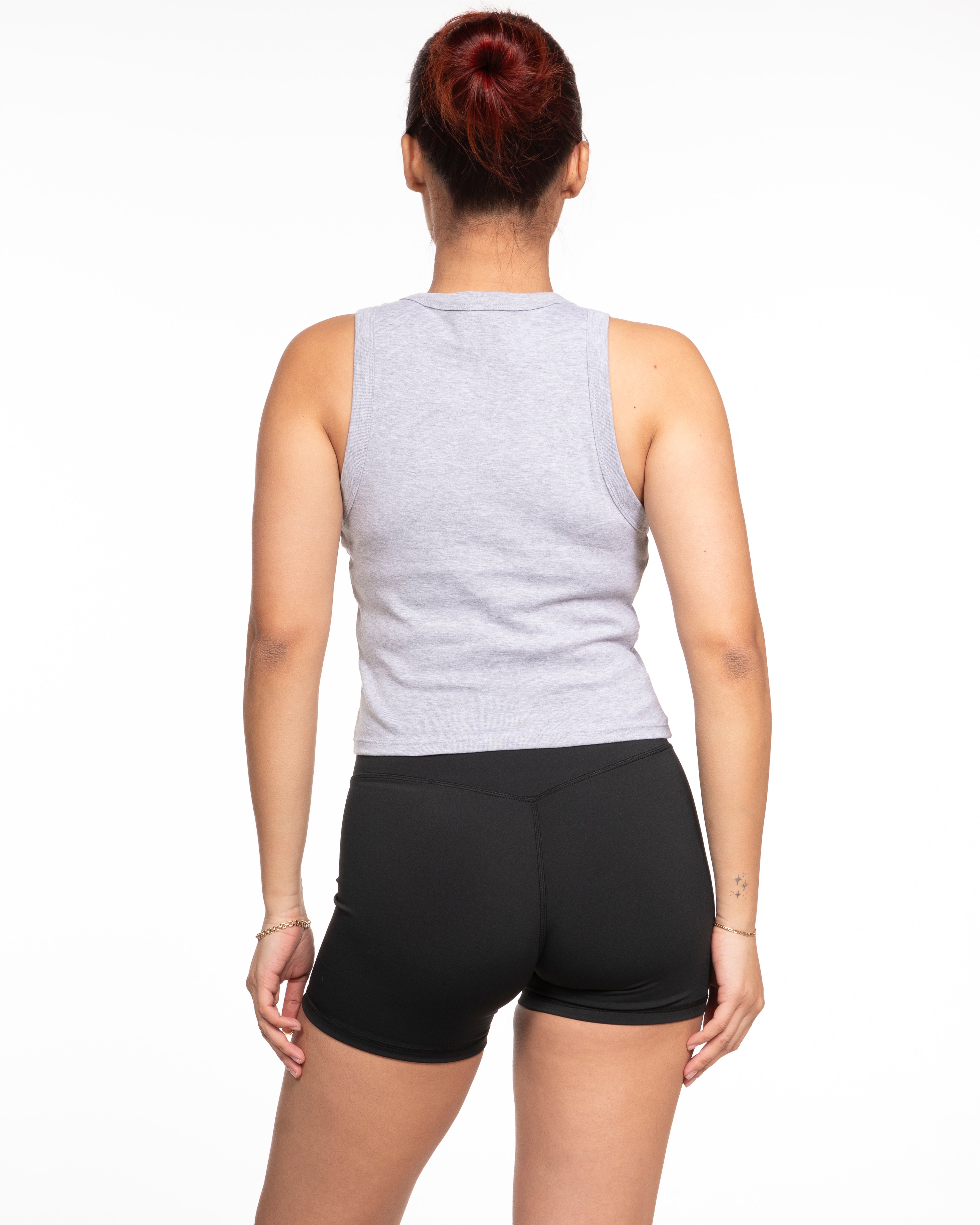The Micro Rib Racer Crop - Heather - Core Collective - Center Chest - Printed - Black